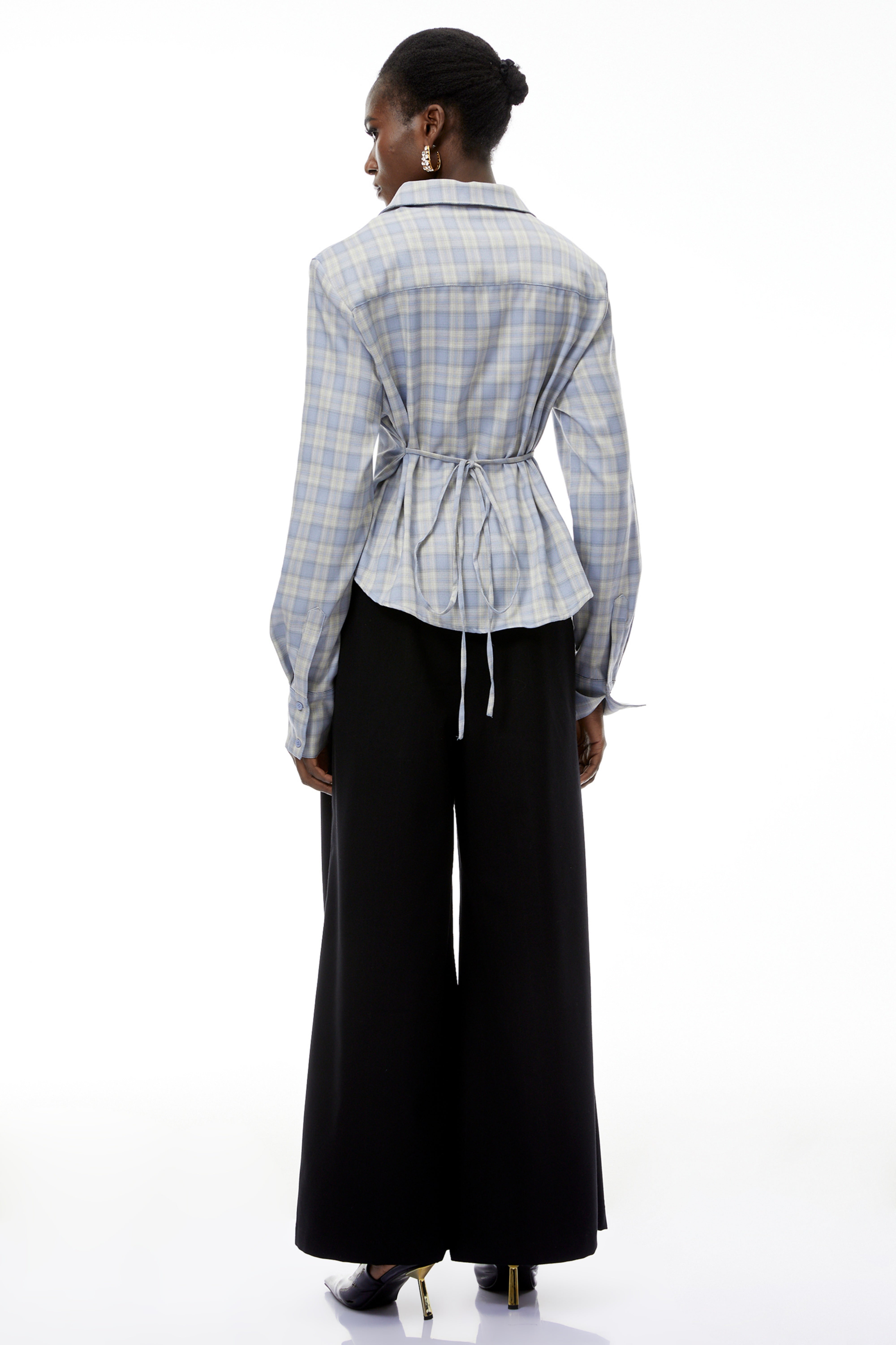 Amber Blue Plaid Tailored Cutout Blouse (Final Sale-US Only)
