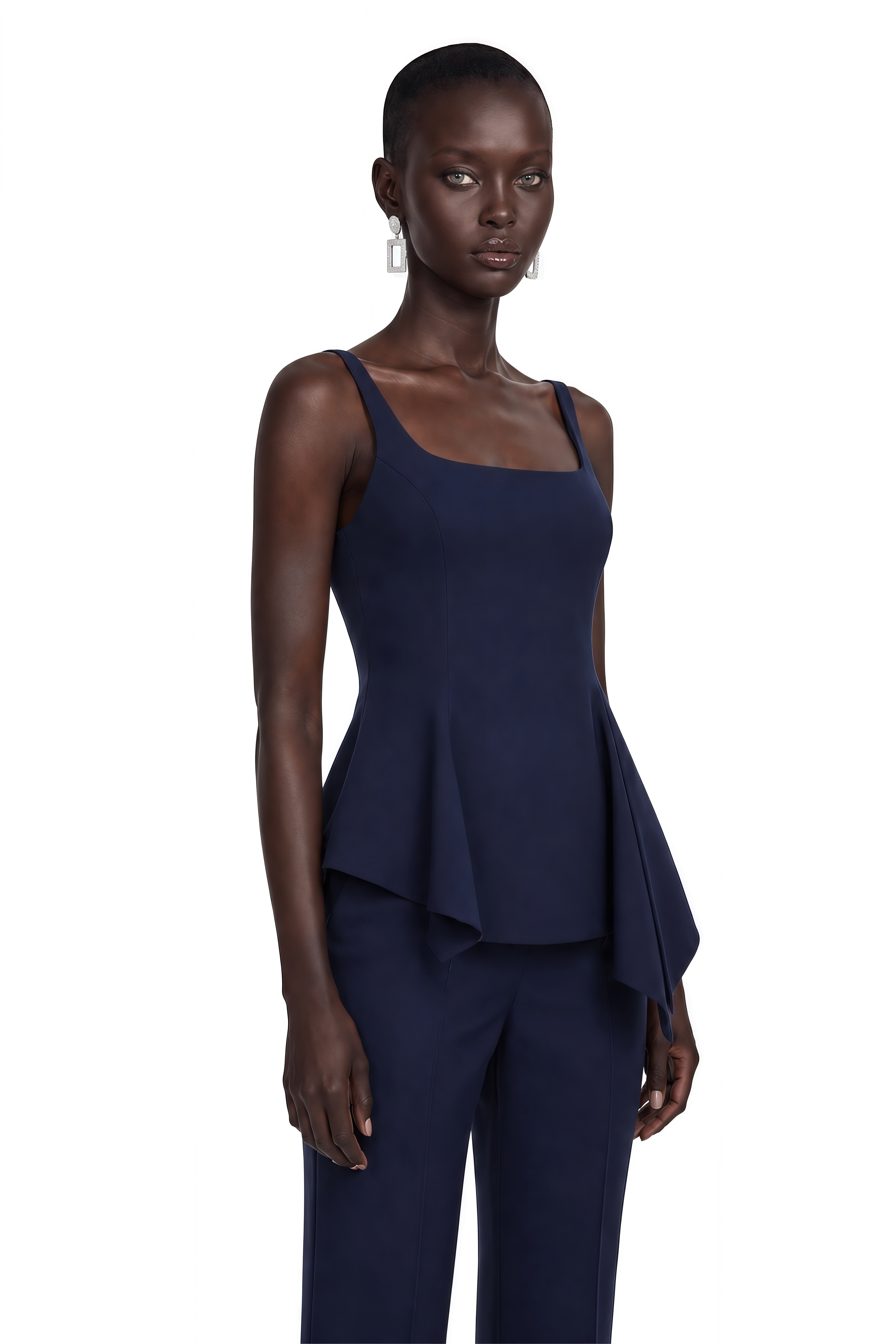 Dolores Navy Blue Round Neck Crop Top
