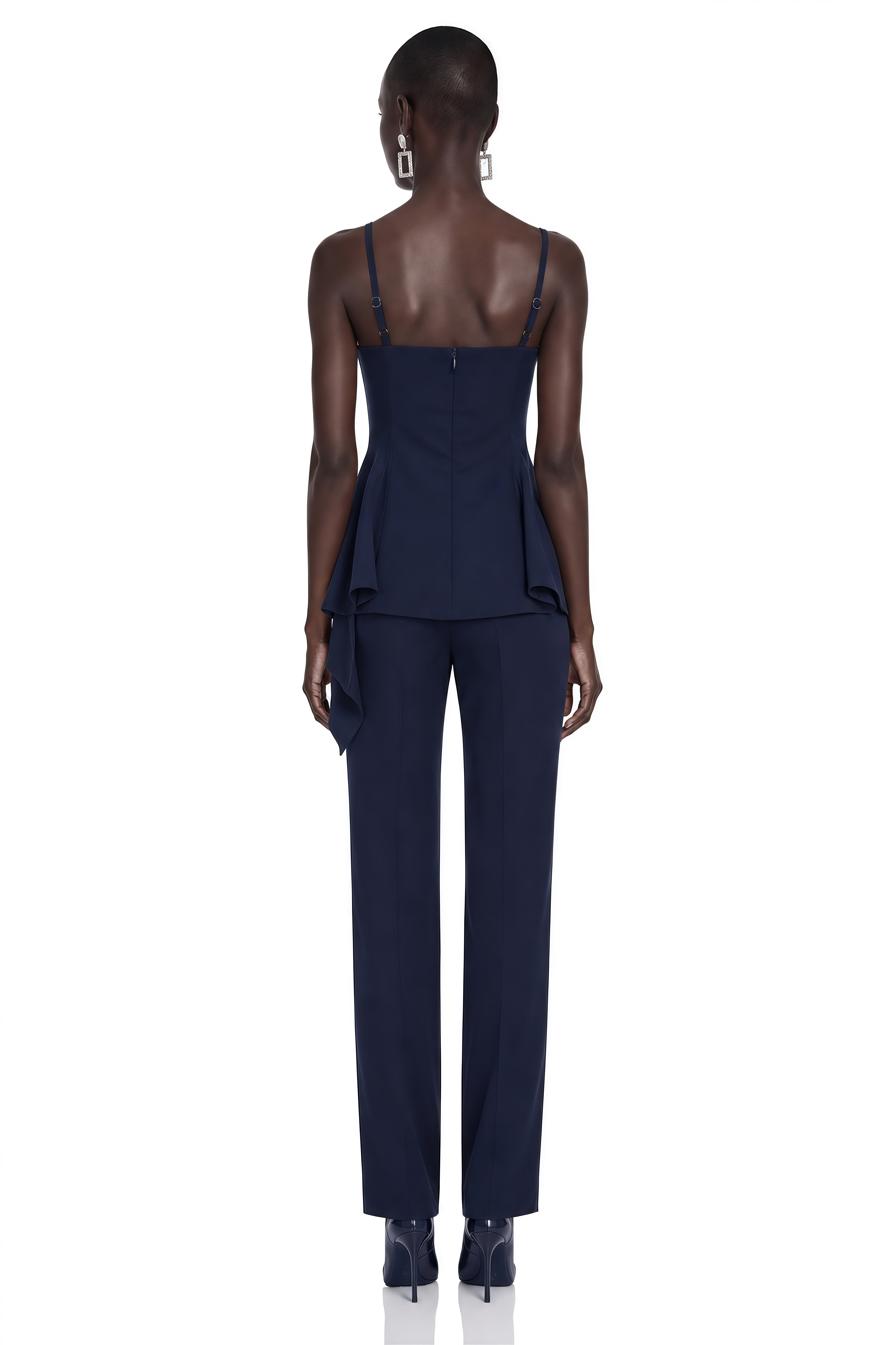 Dolores Navy Blue Round Neck Crop Top