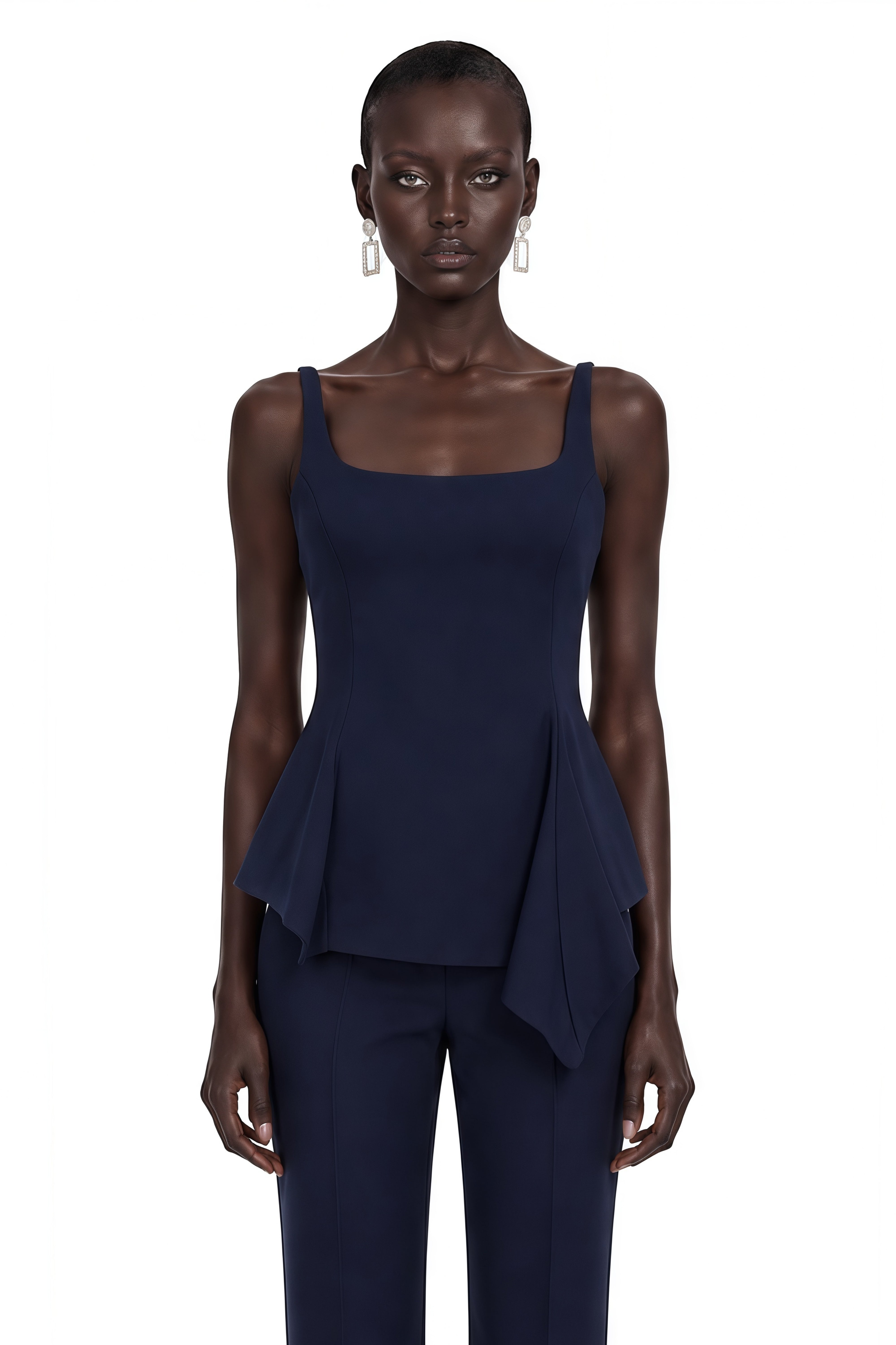 Dolores Navy Blue Round Neck Crop Top