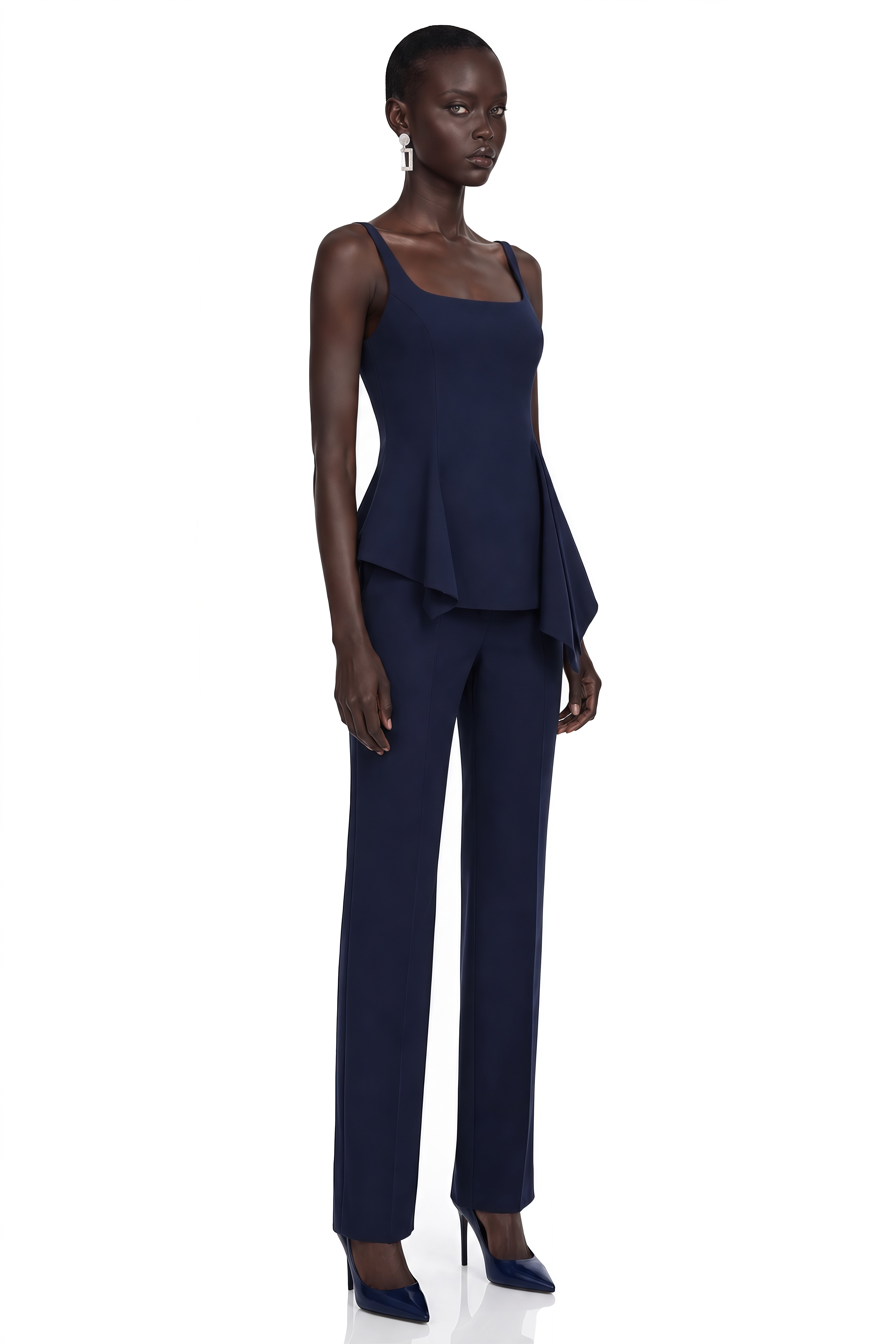 Dolores Navy Blue Round Neck Crop Top