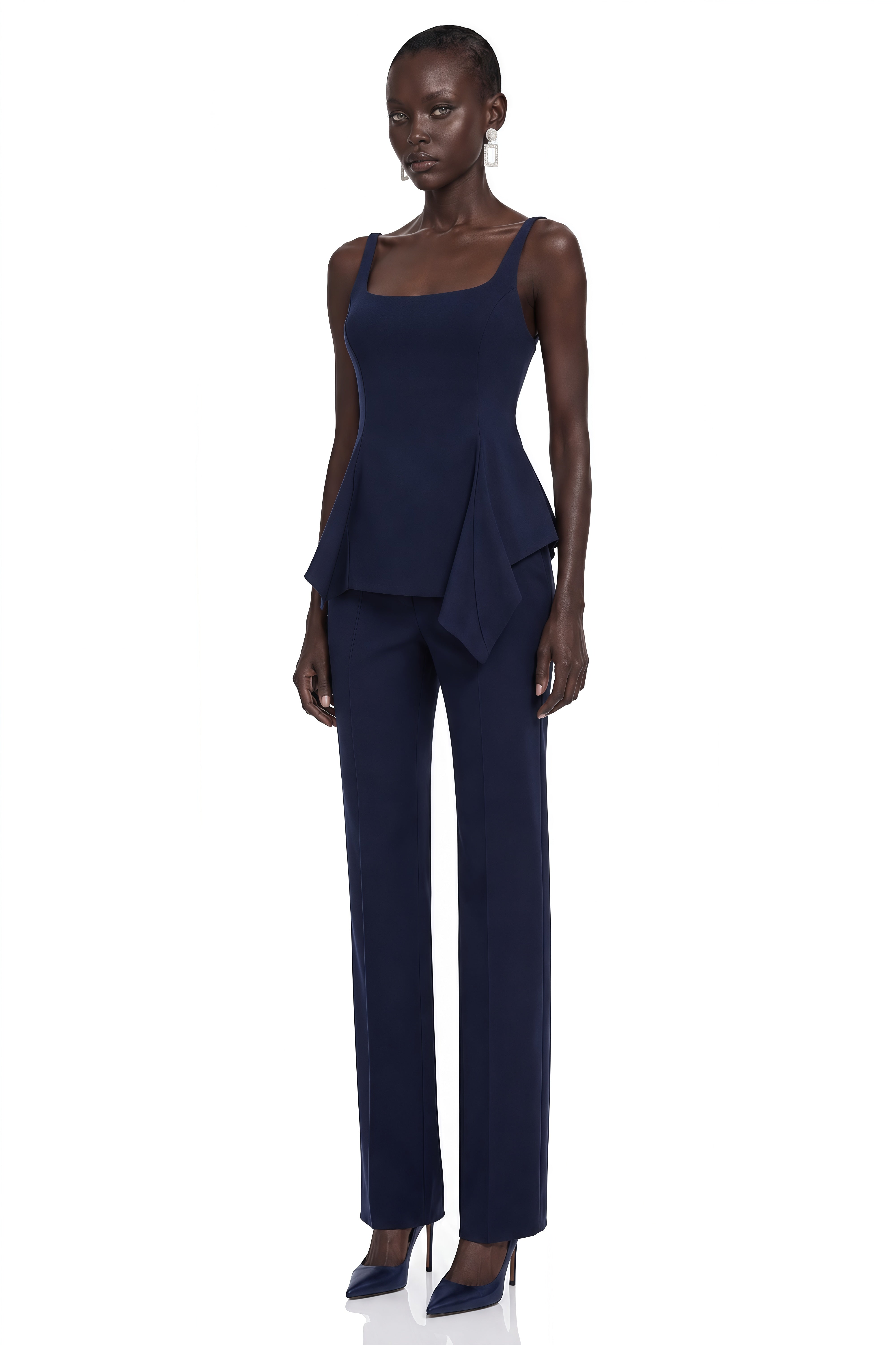 Dolores Navy Blue Round Neck Crop Top