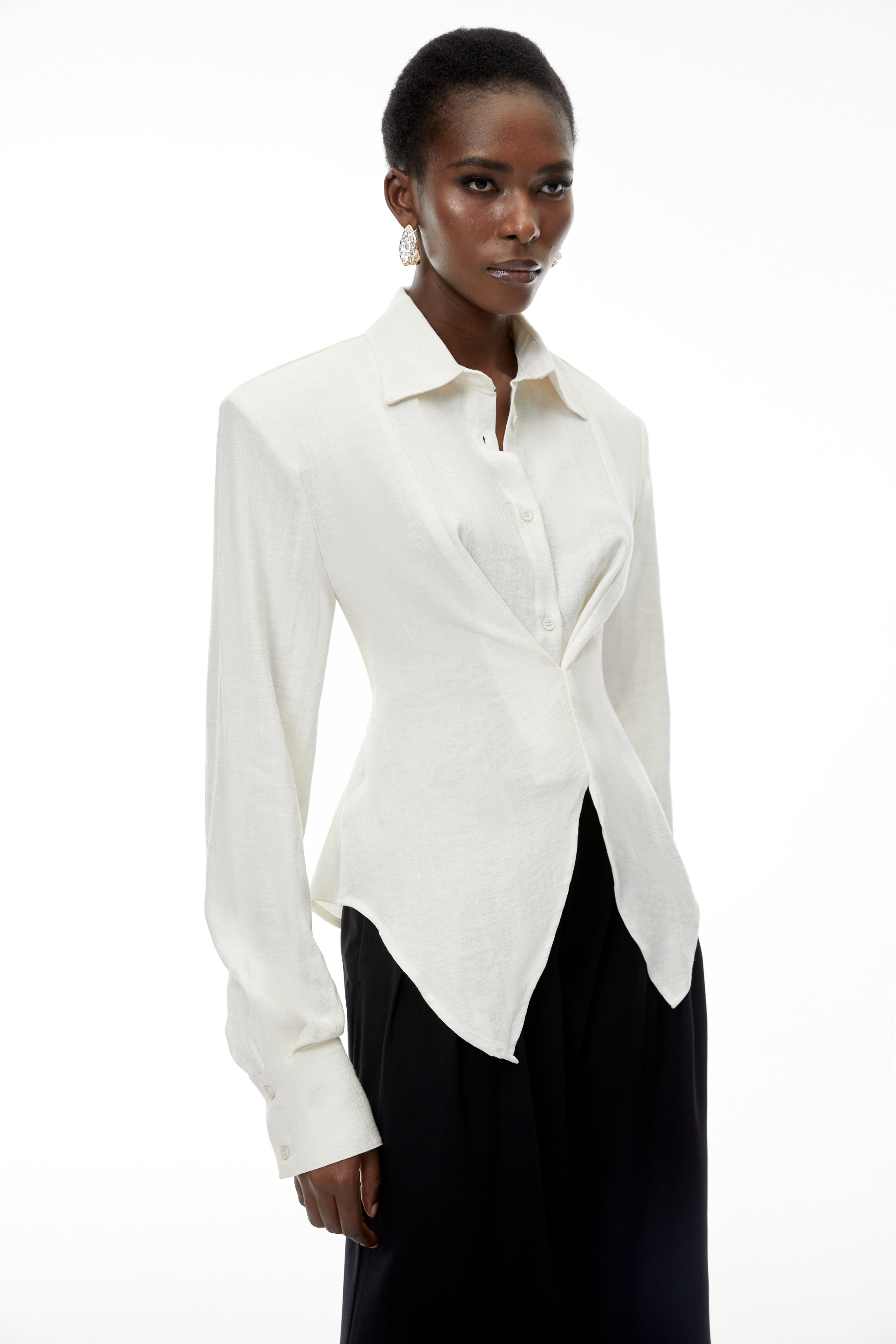 Amber White Plaid Tailored Cutout Blouse (Final Sale)