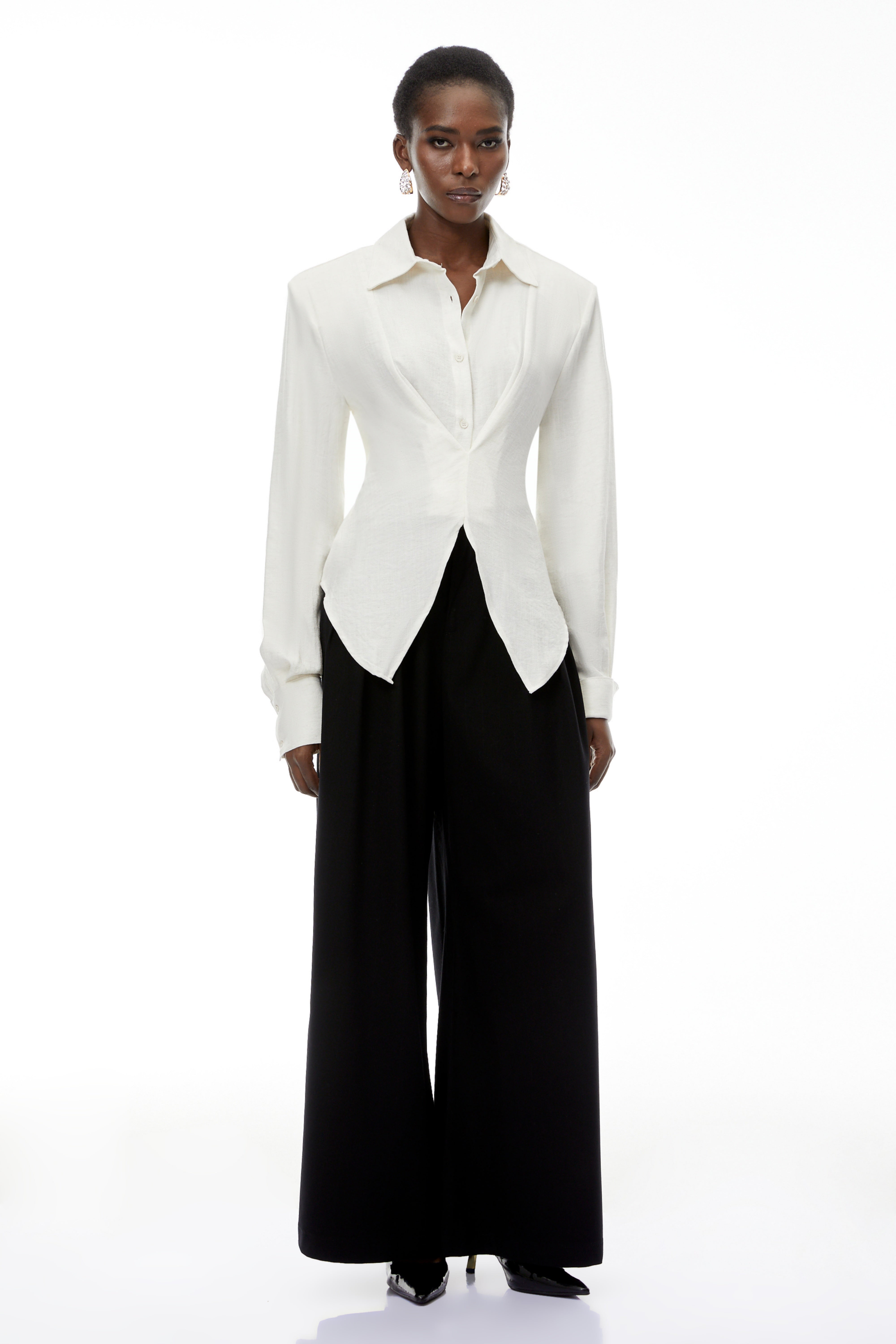 Amber White Plaid Tailored Cutout Blouse (Final Sale)