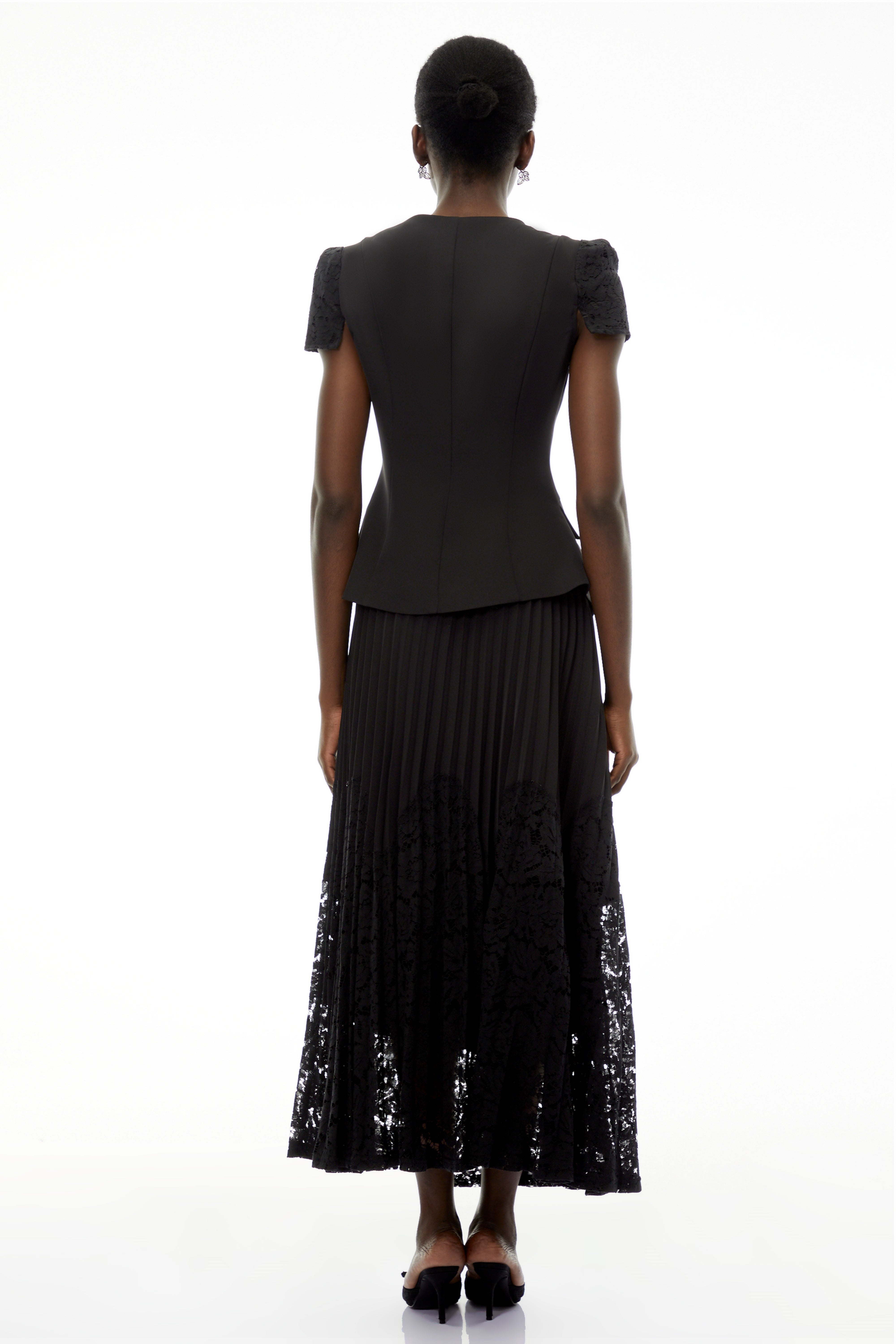 Beatrice Black V-Neck Button Down Top & Skirt Set (Final Sale)