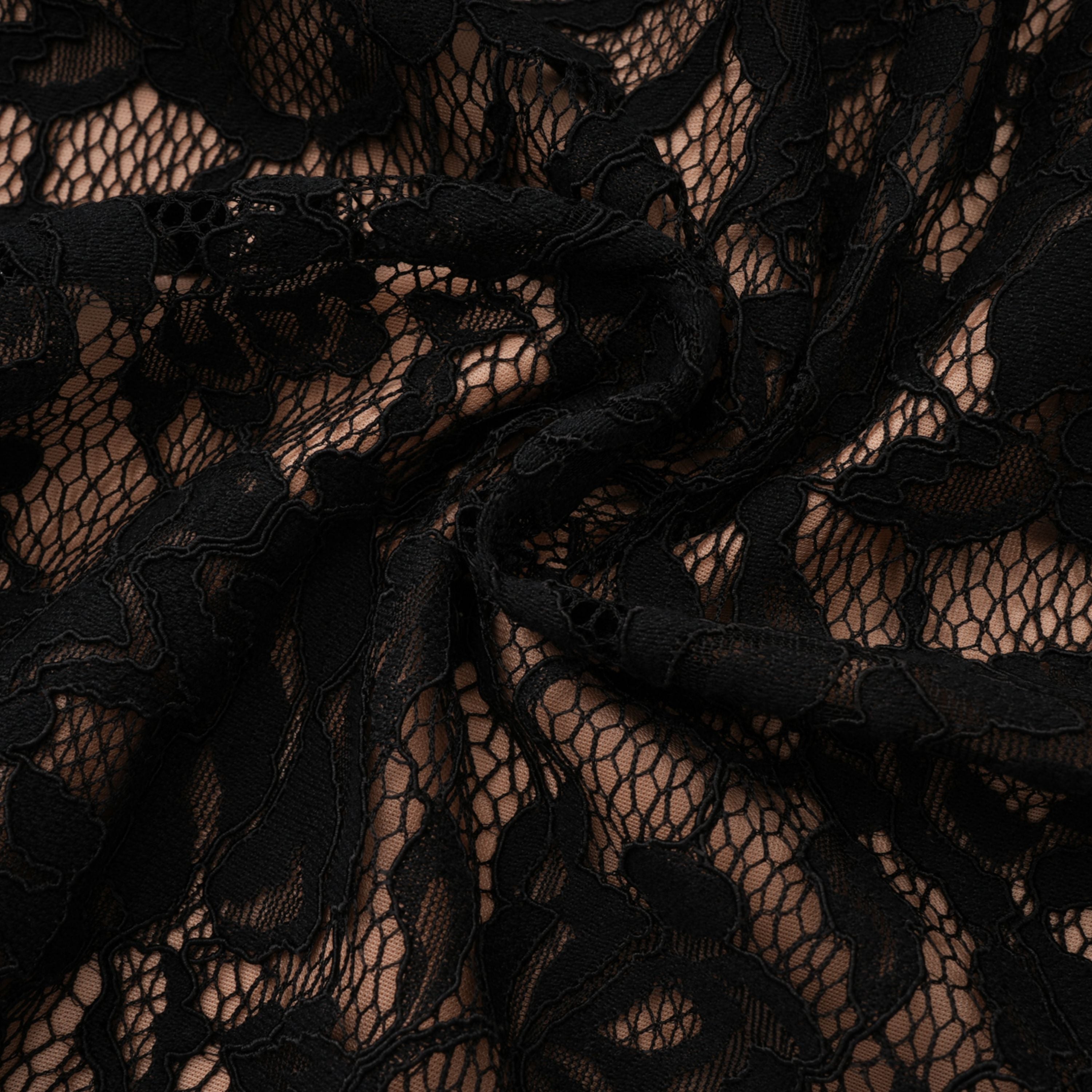 Andrea Black Keyhole Lace Maxi Dress with High Thigh Slit