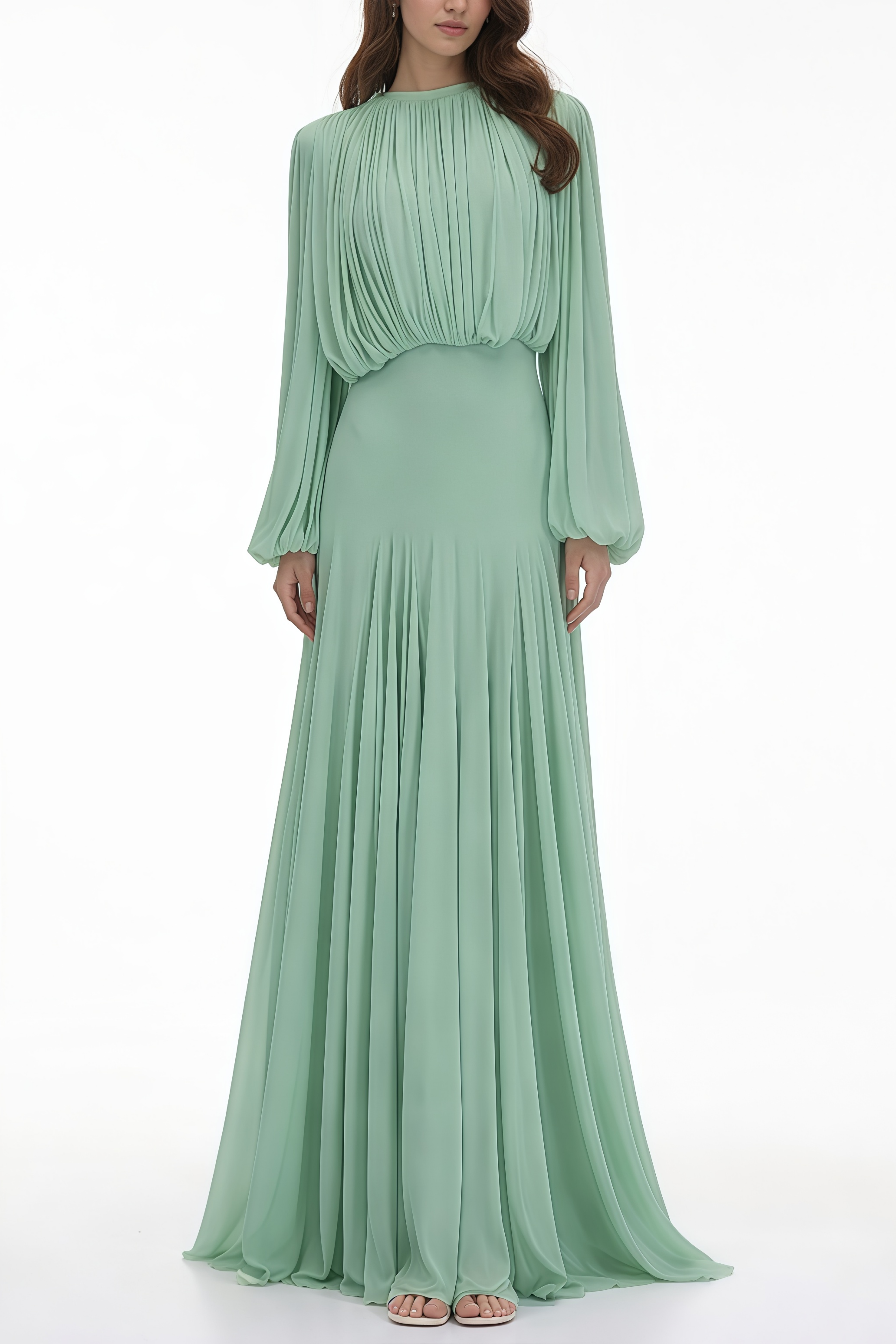 Green Lantern Sleeve Pleated Maxi Dress