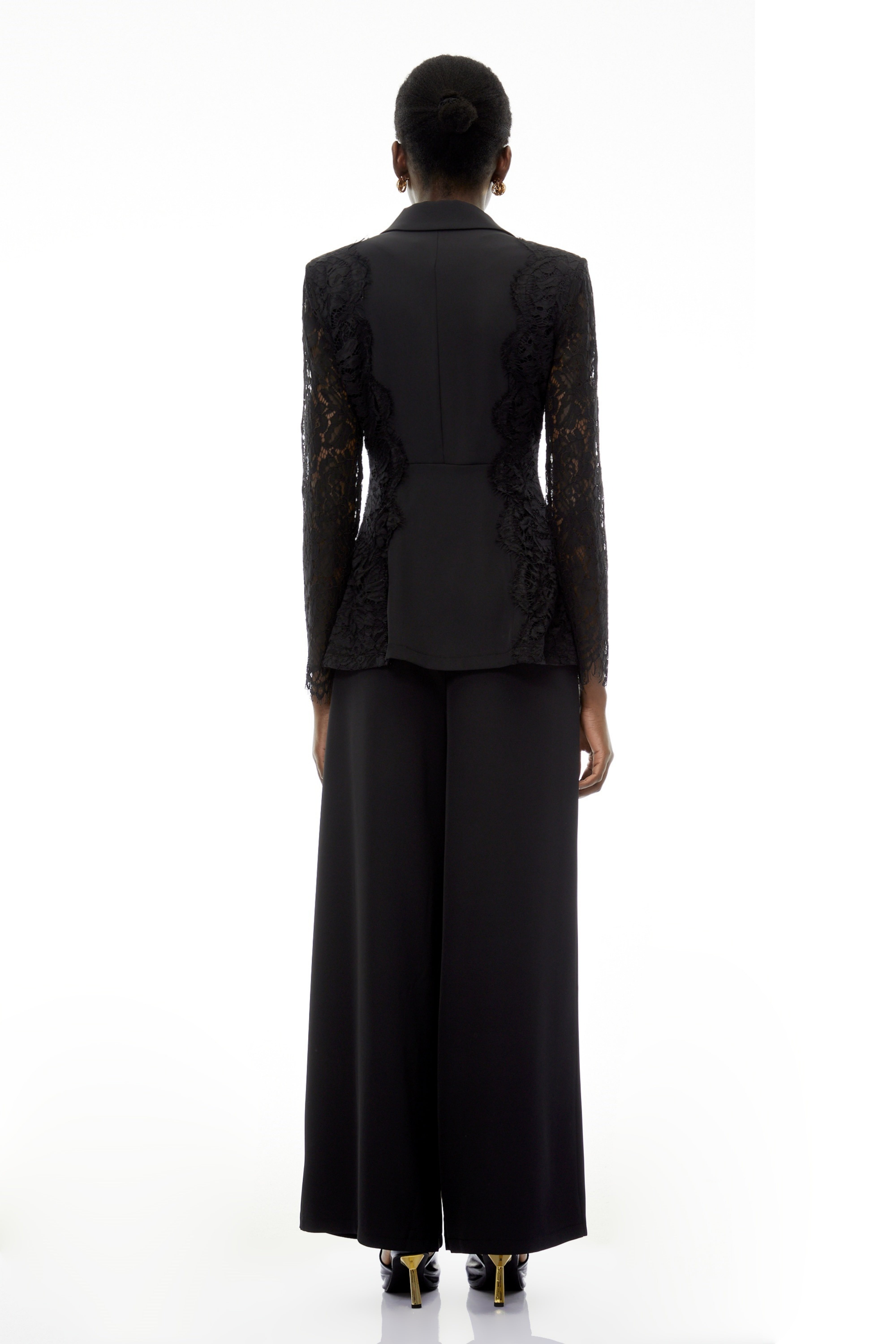 Arabella Black Long Sleeve Lace Blazer & Trouser Set