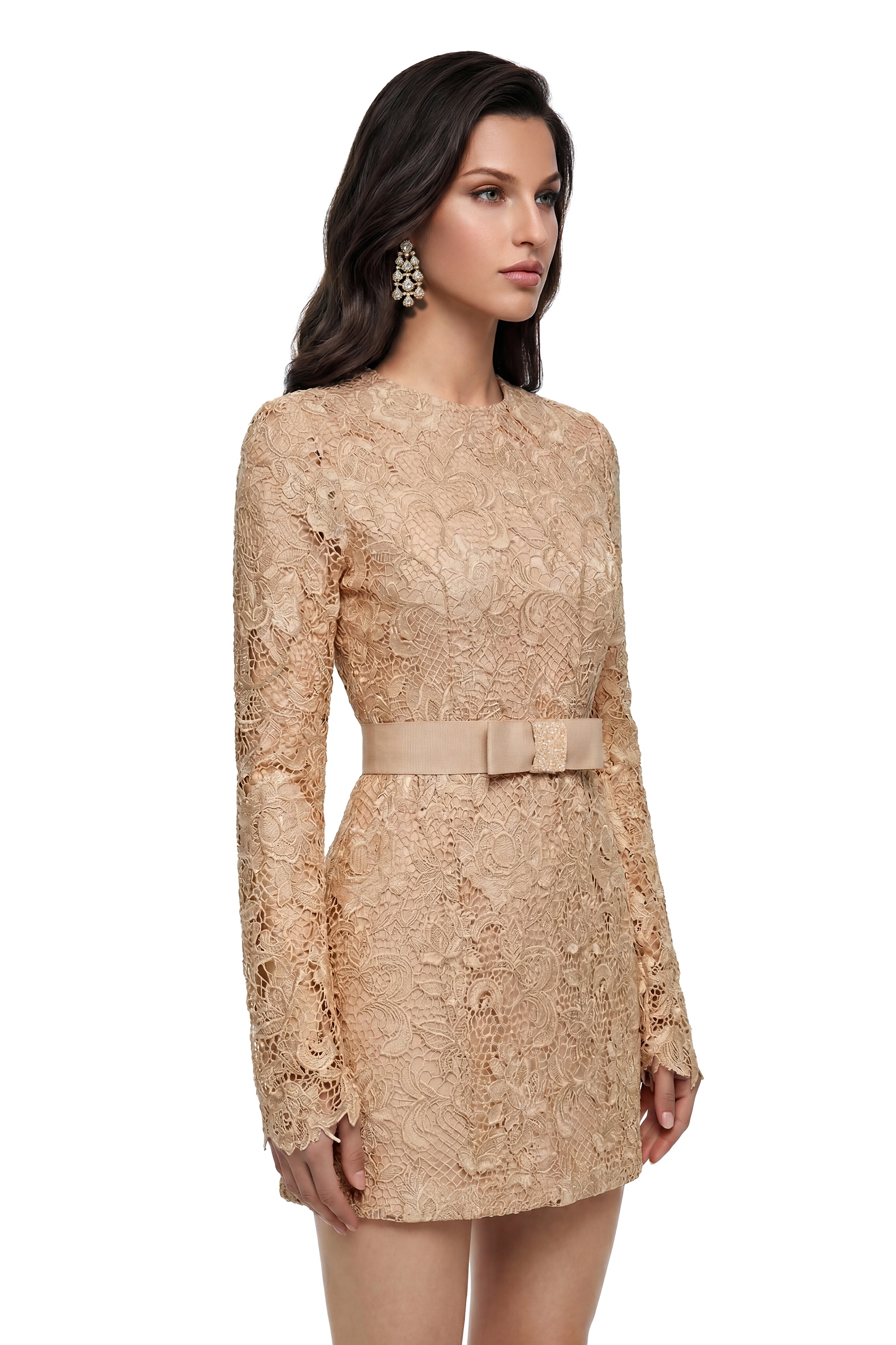 Aria Gold Cut-Out Floral Lace Mini Dress