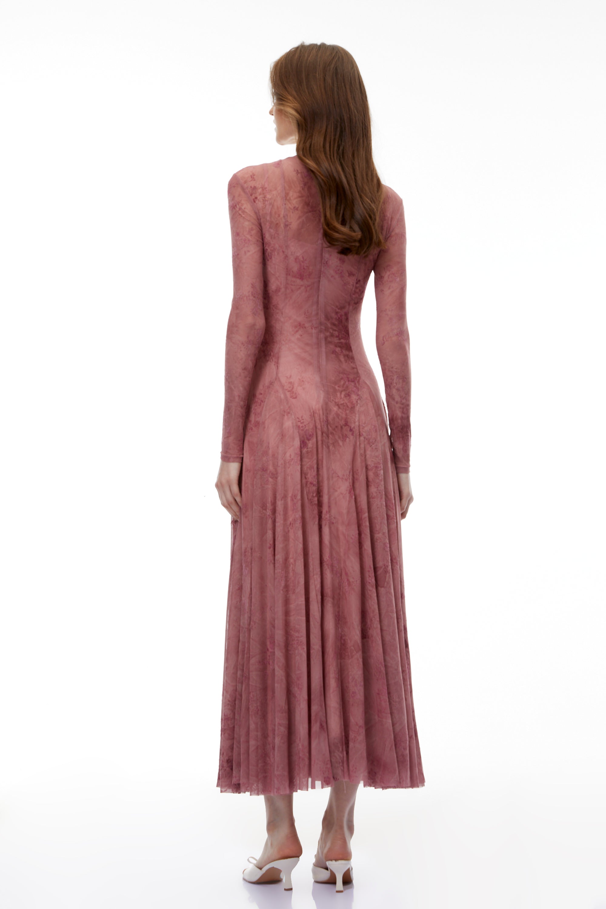Dusty Rose Floral Tulle Maxi Dress