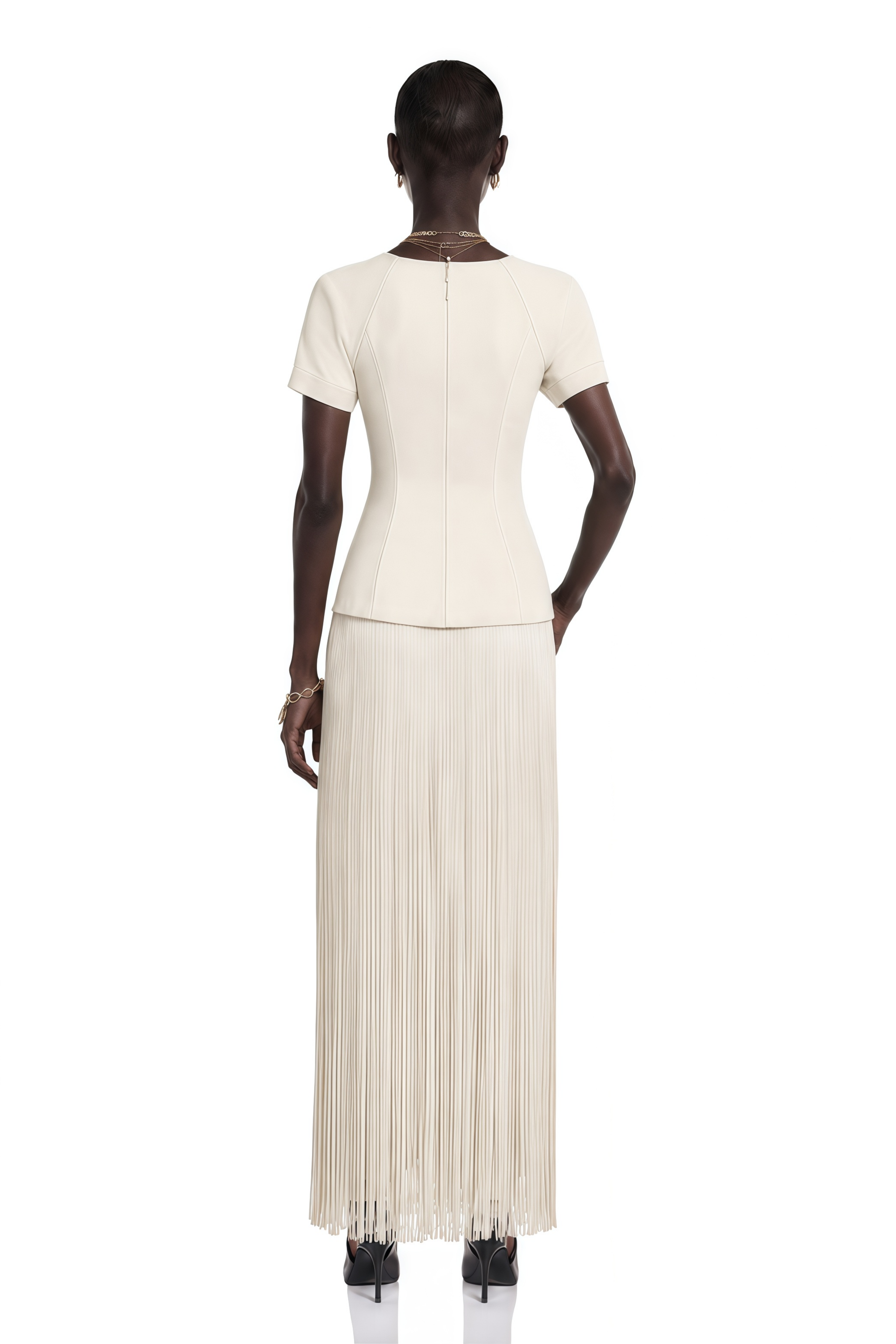 Arianwen White Embellished Fringe Maxi Dress