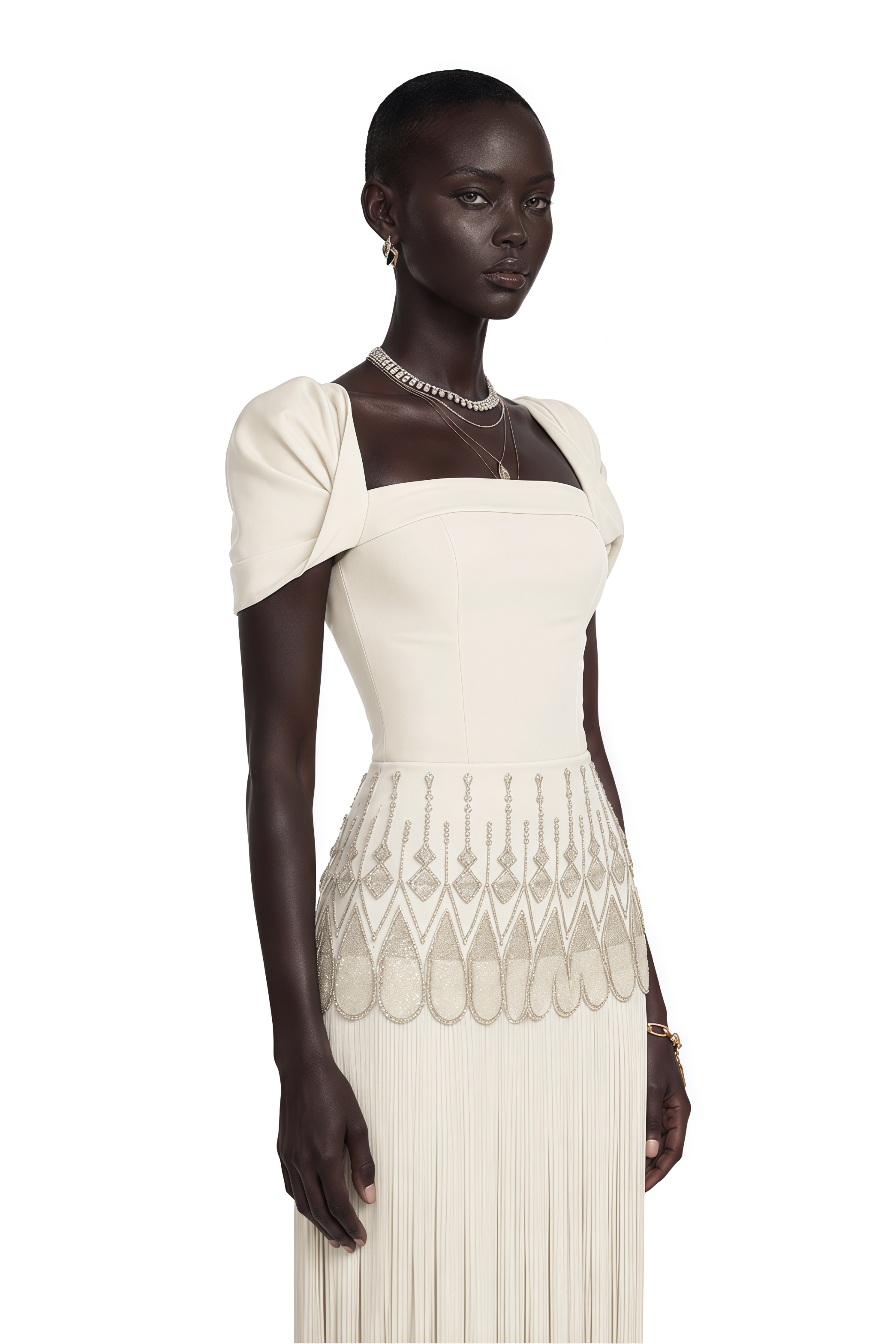 Arianwen White Embellished Fringe Maxi Dress