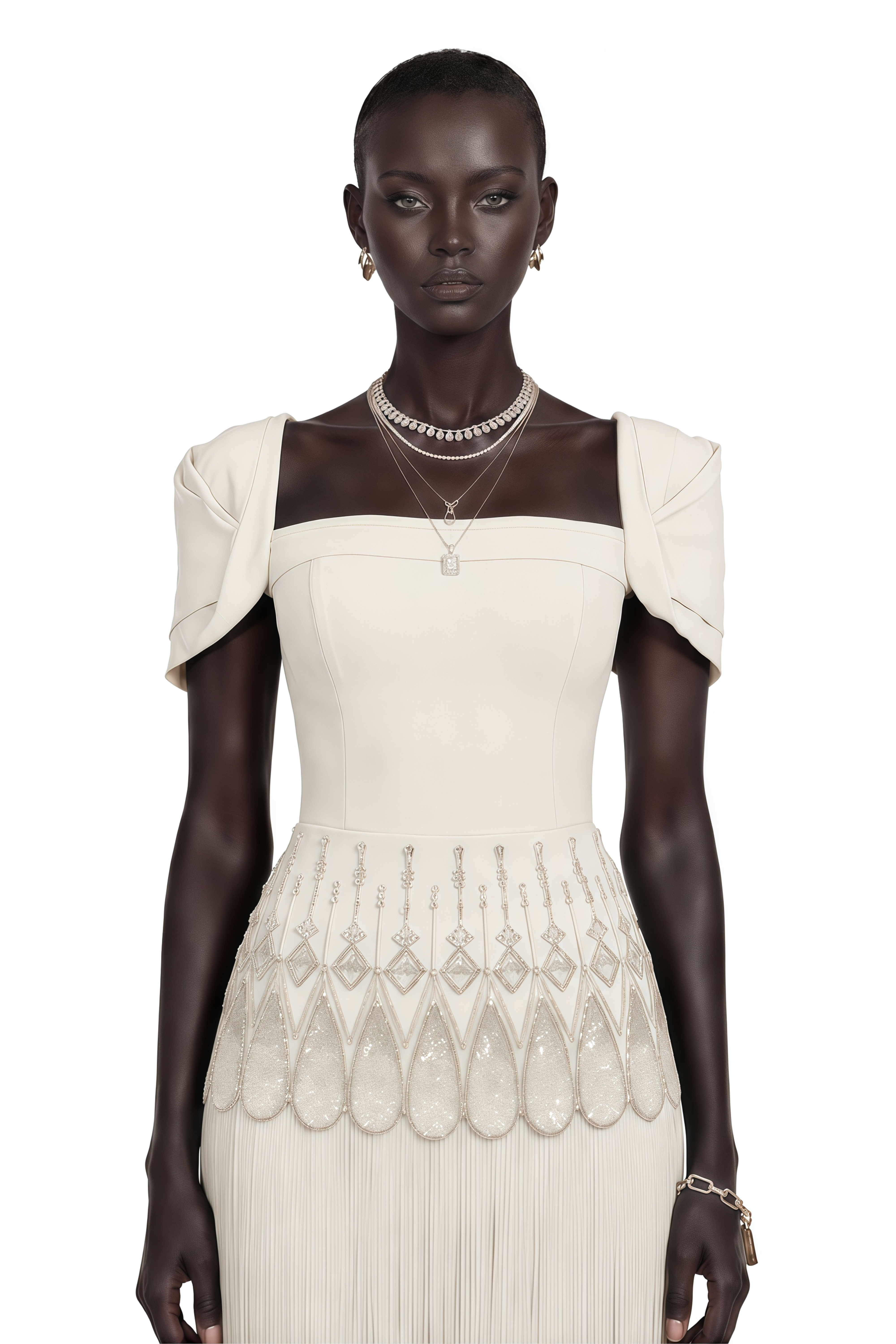Arianwen White Embellished Fringe Maxi Dress