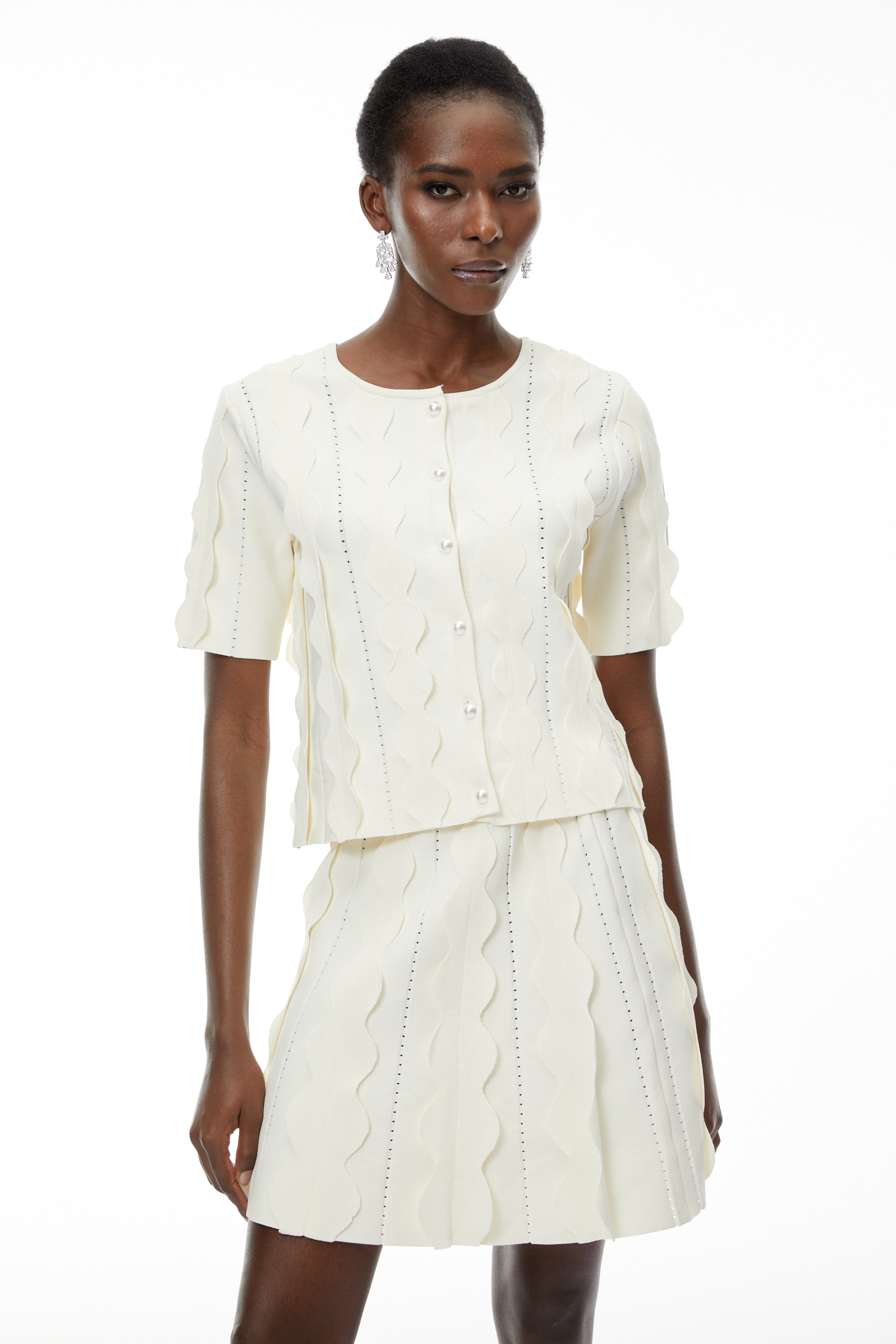 Ásdís White Beaded Blouse & Skirt Set (Final Sale-US Only)