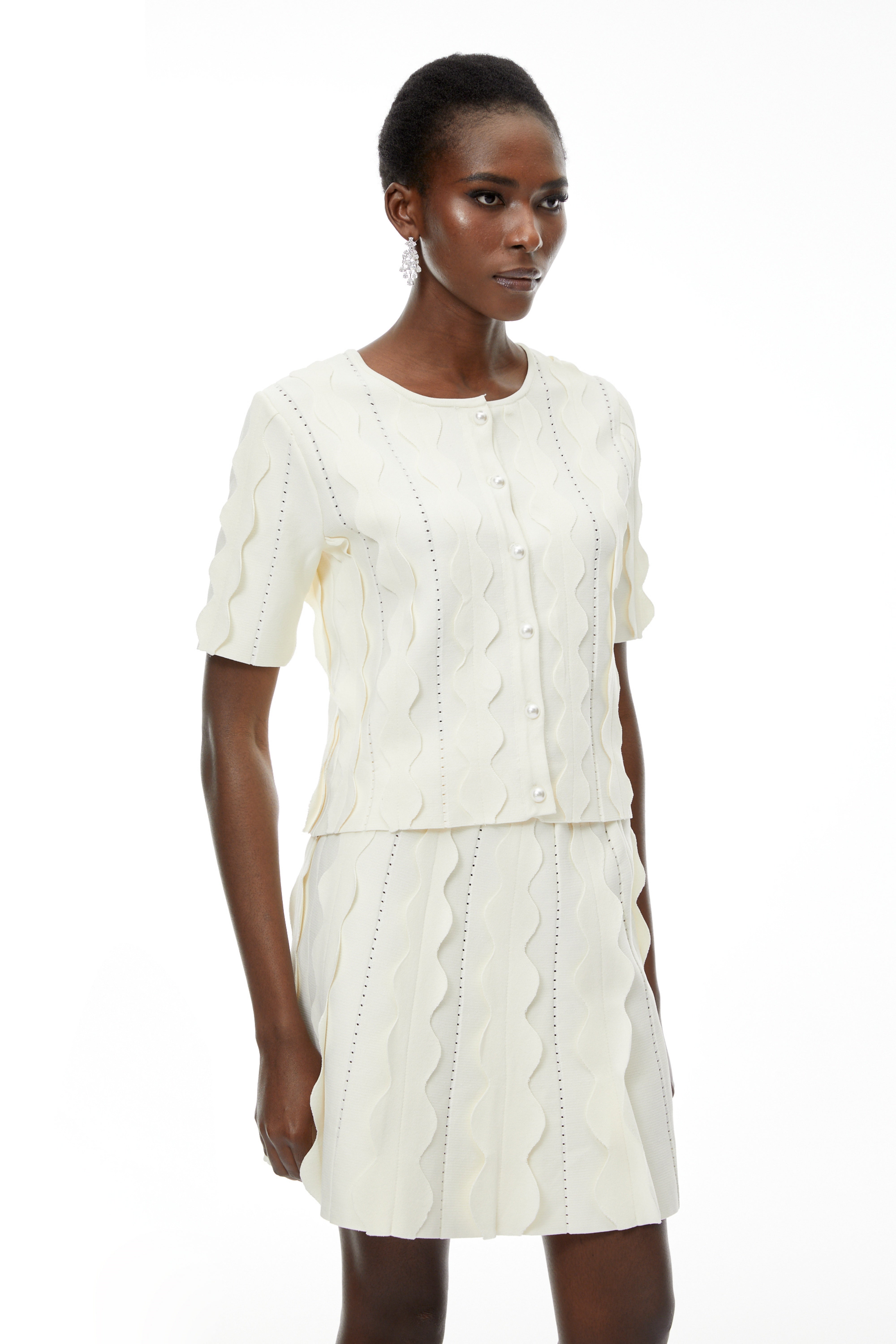 Ásdís White Beaded Blouse & Skirt Set (Final Sale-US Only)