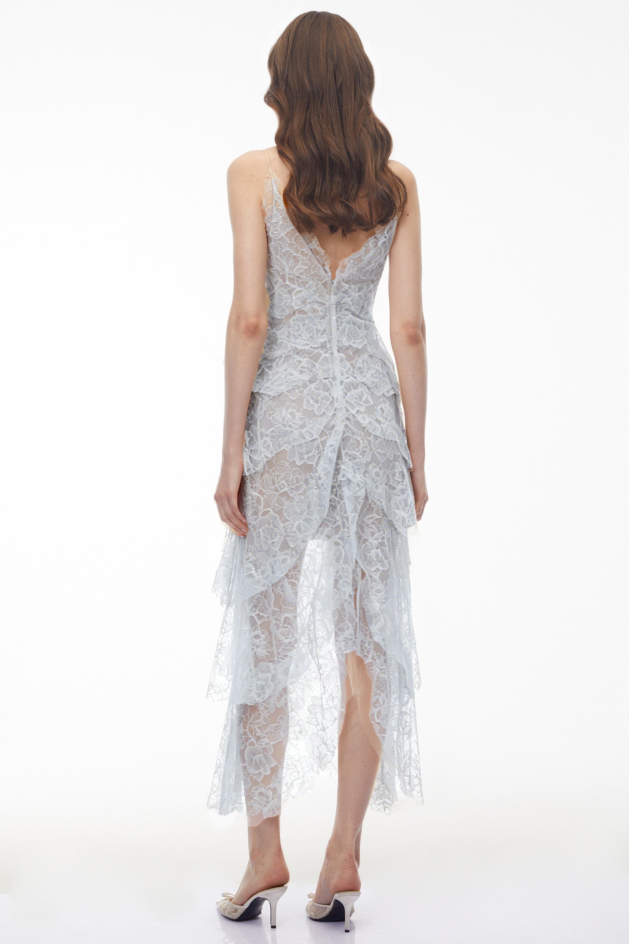 Atousa Blue Layered Floral Lace Maxi Dress with Bow (Final Sale-US Only)