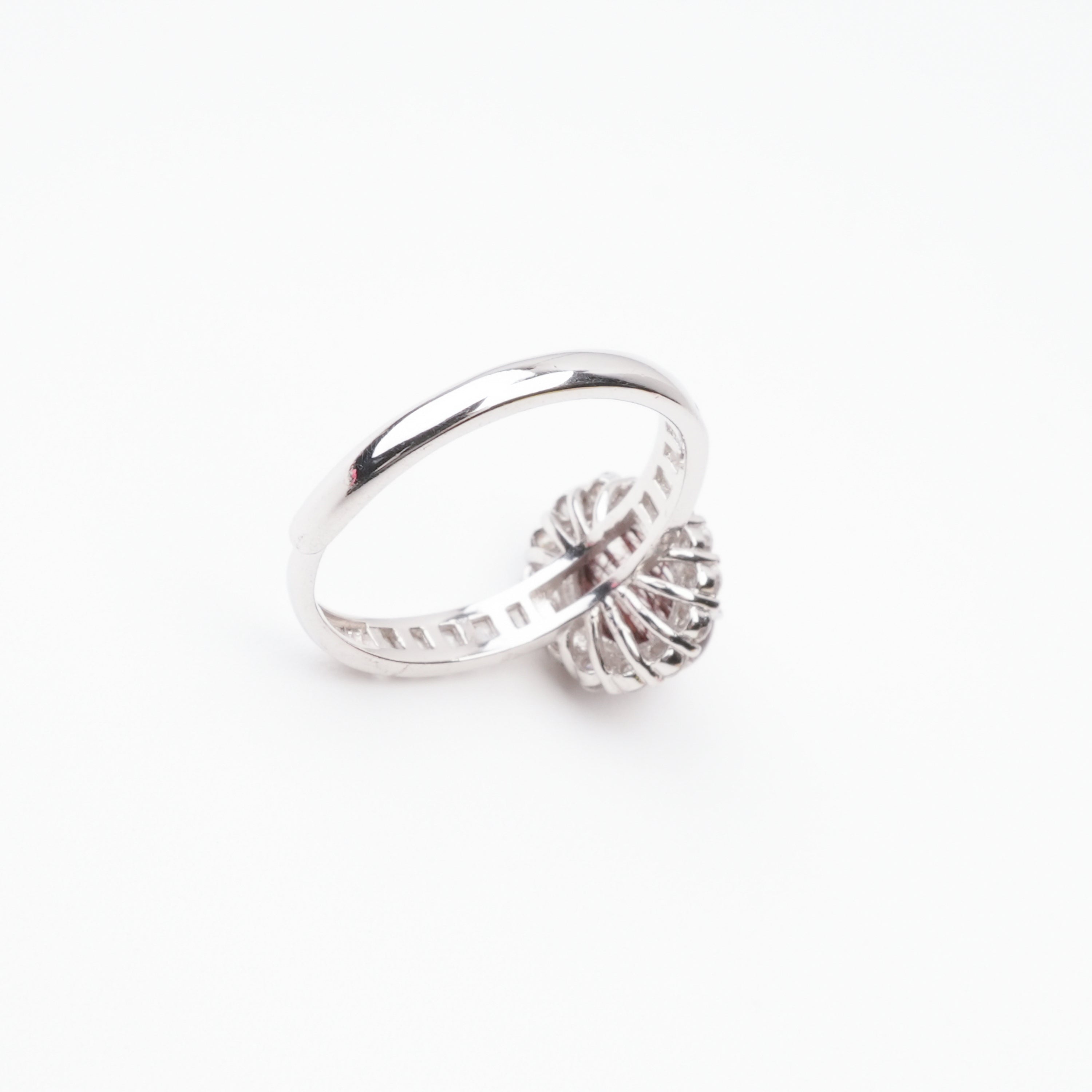 Aurora Red Cabochon Cut Halo Sterling Silver Ring