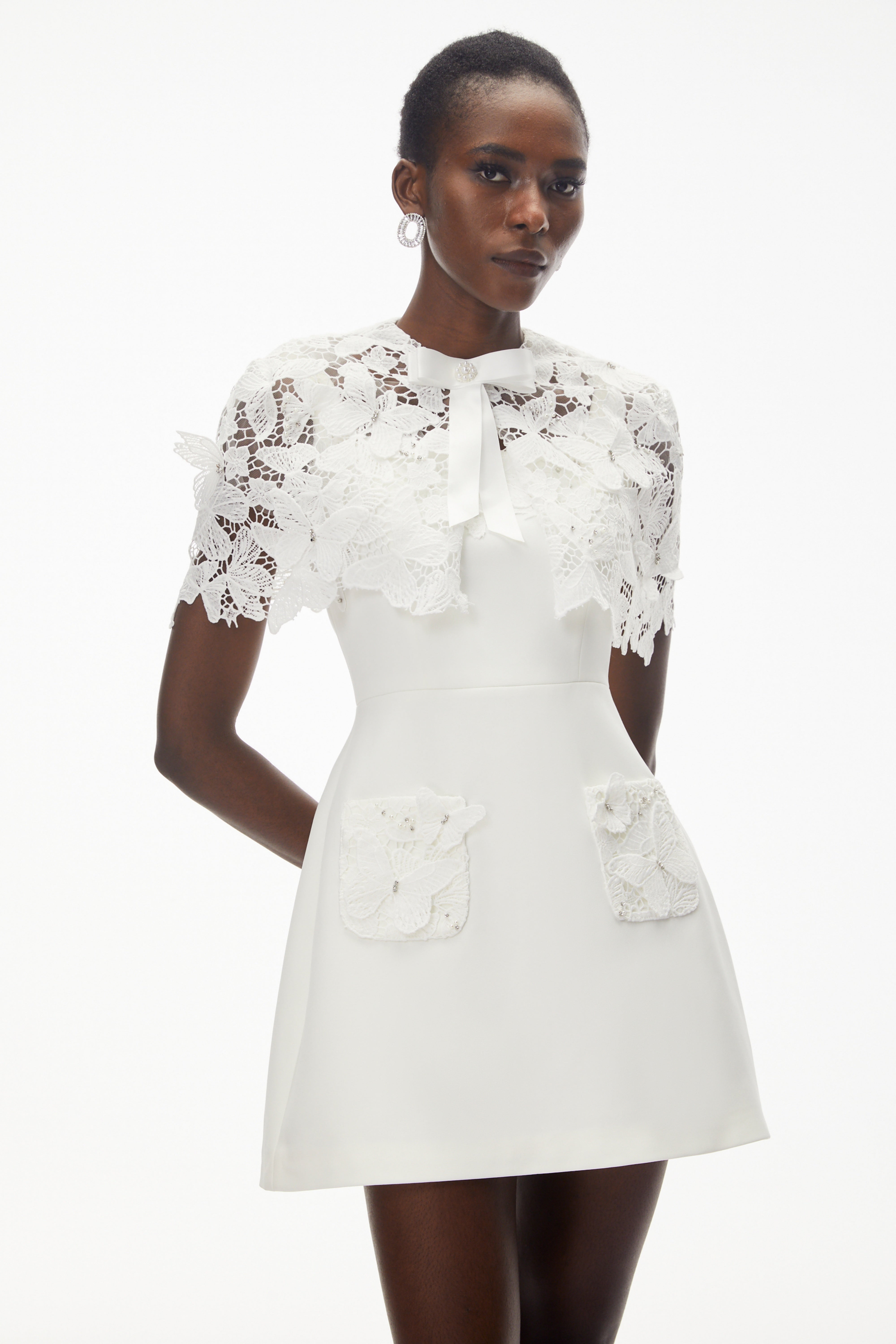 Ava White Floral Lace Mini Dress with Butterfly Applique (Final Sale-US Only)