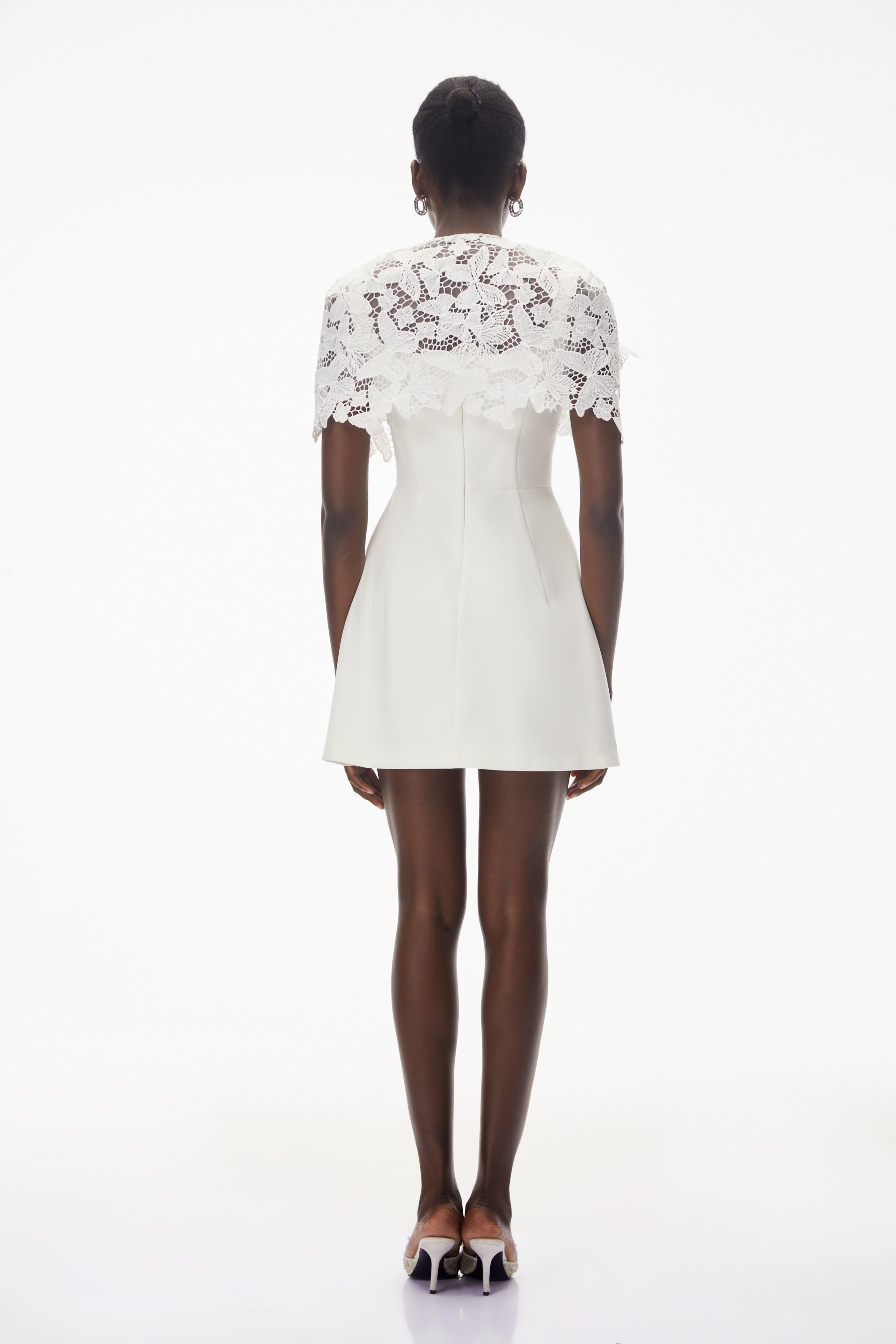 Ava White Floral Lace Mini Dress with Butterfly Applique (Final Sale-US Only)