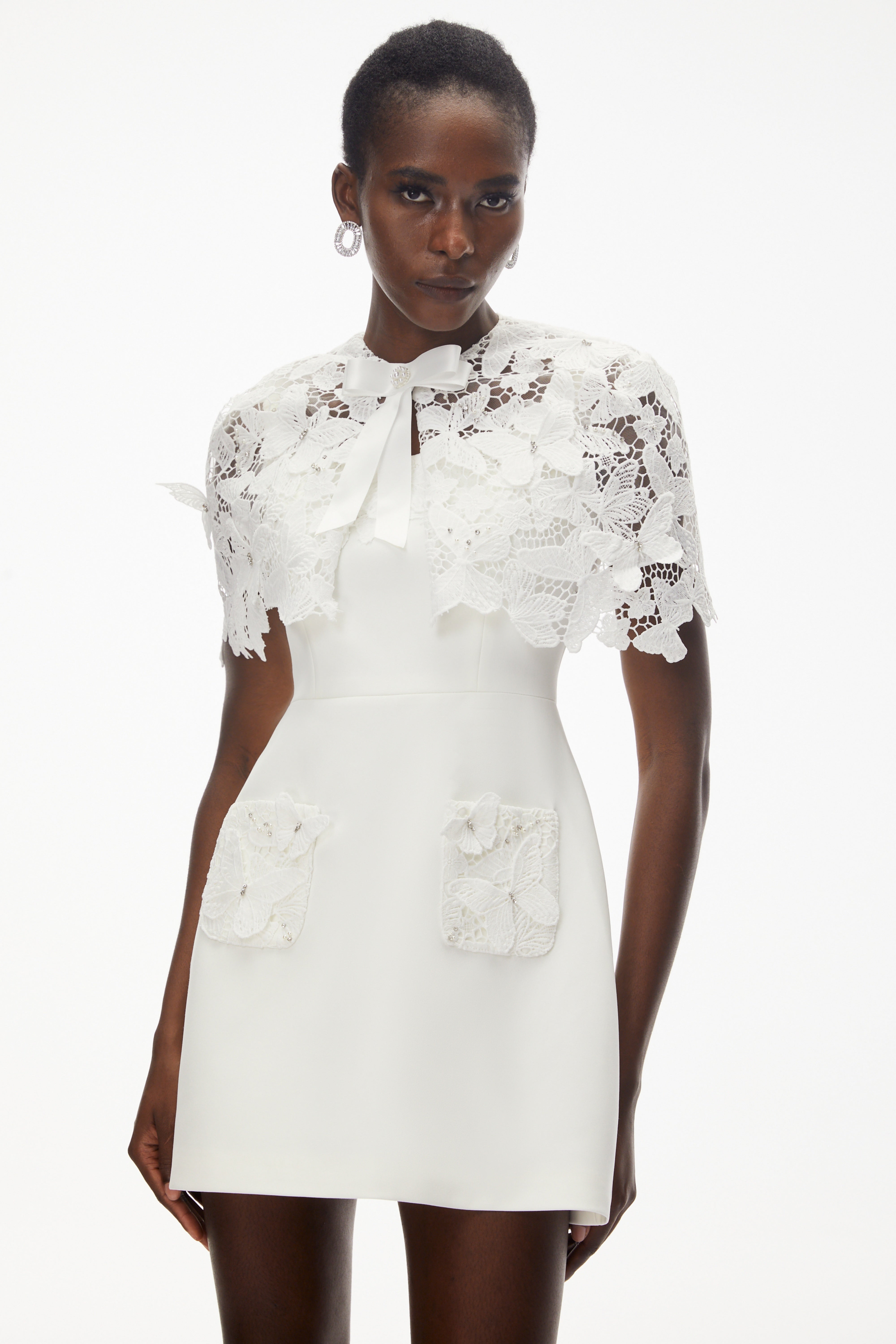 Ava White Floral Lace Mini Dress with Butterfly Applique (Final Sale-US Only)