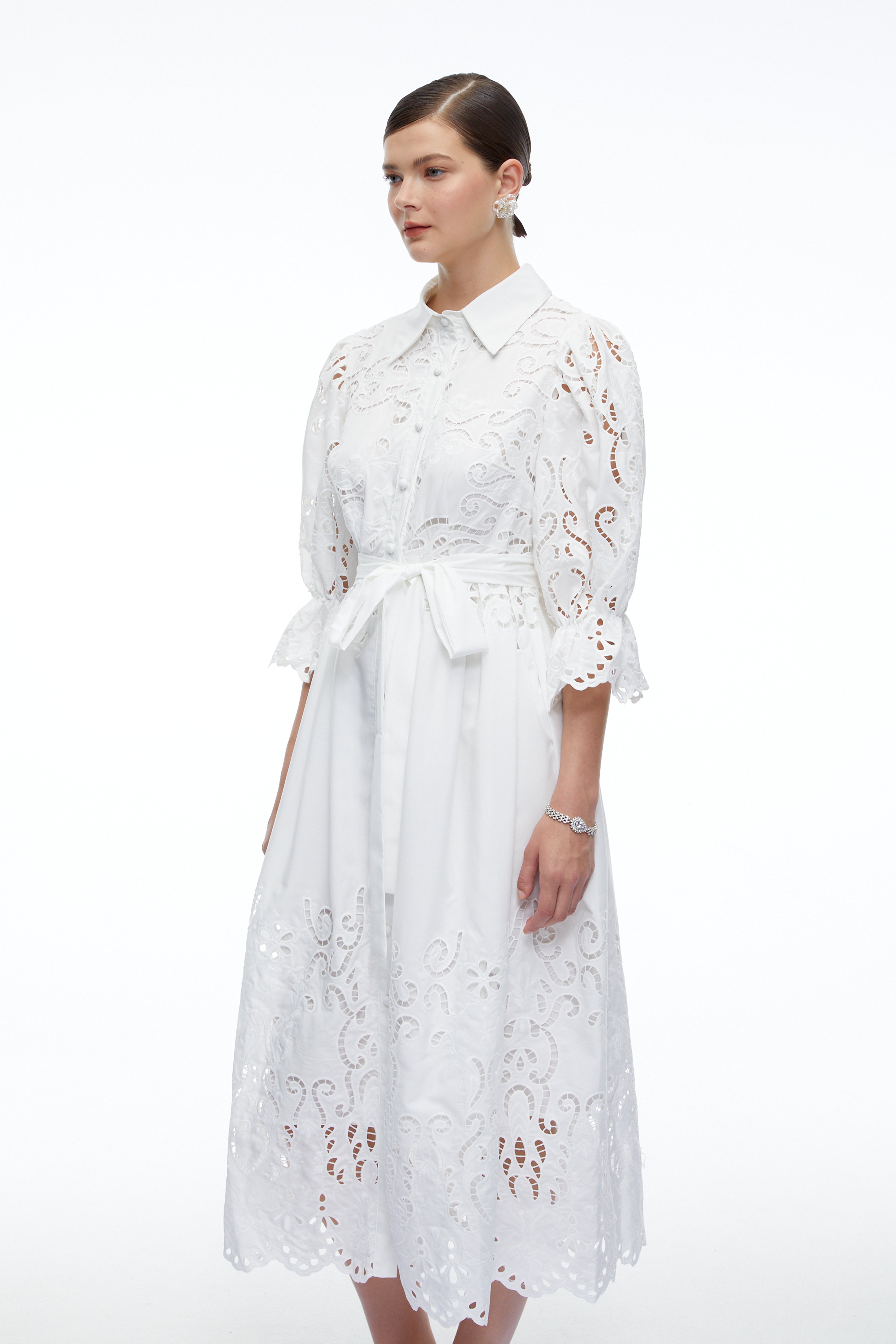 Aveline White Lace Midi Dress With Cut-Outs