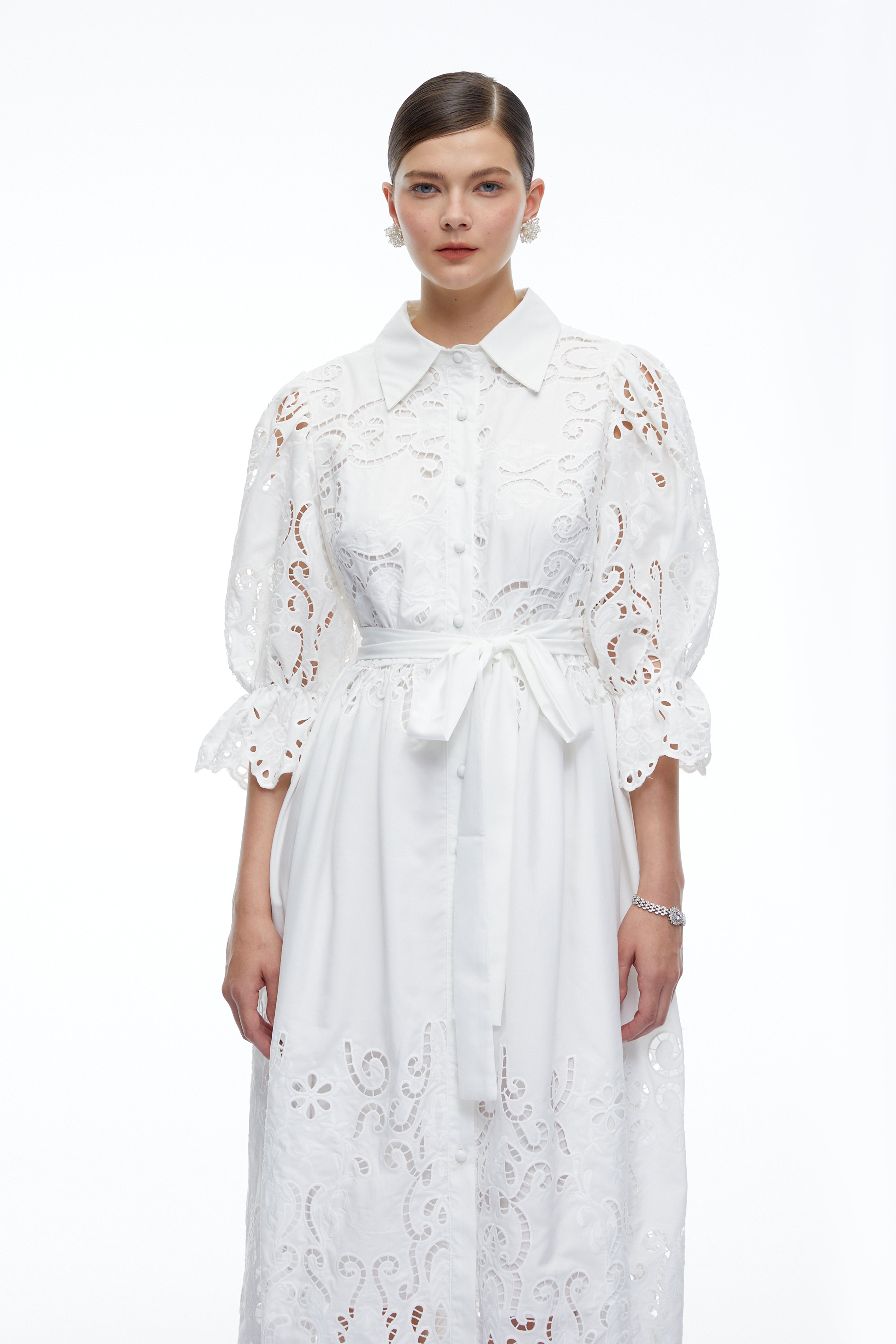Aveline White Lace Midi Dress With Cut-Outs