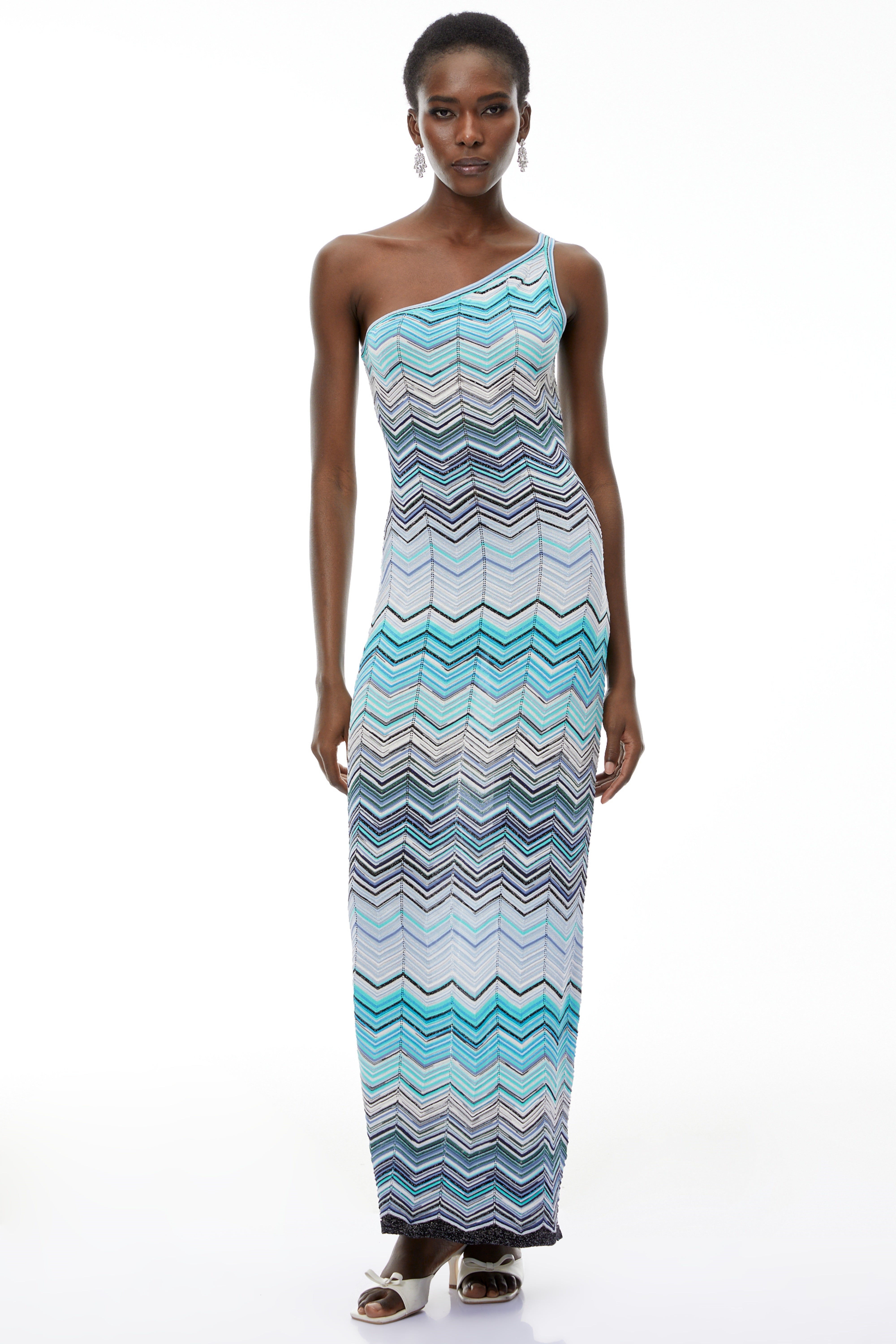 Avery Light Blue Knit Maxi Dress with Wave Pattern (Final Sale-US Only)
