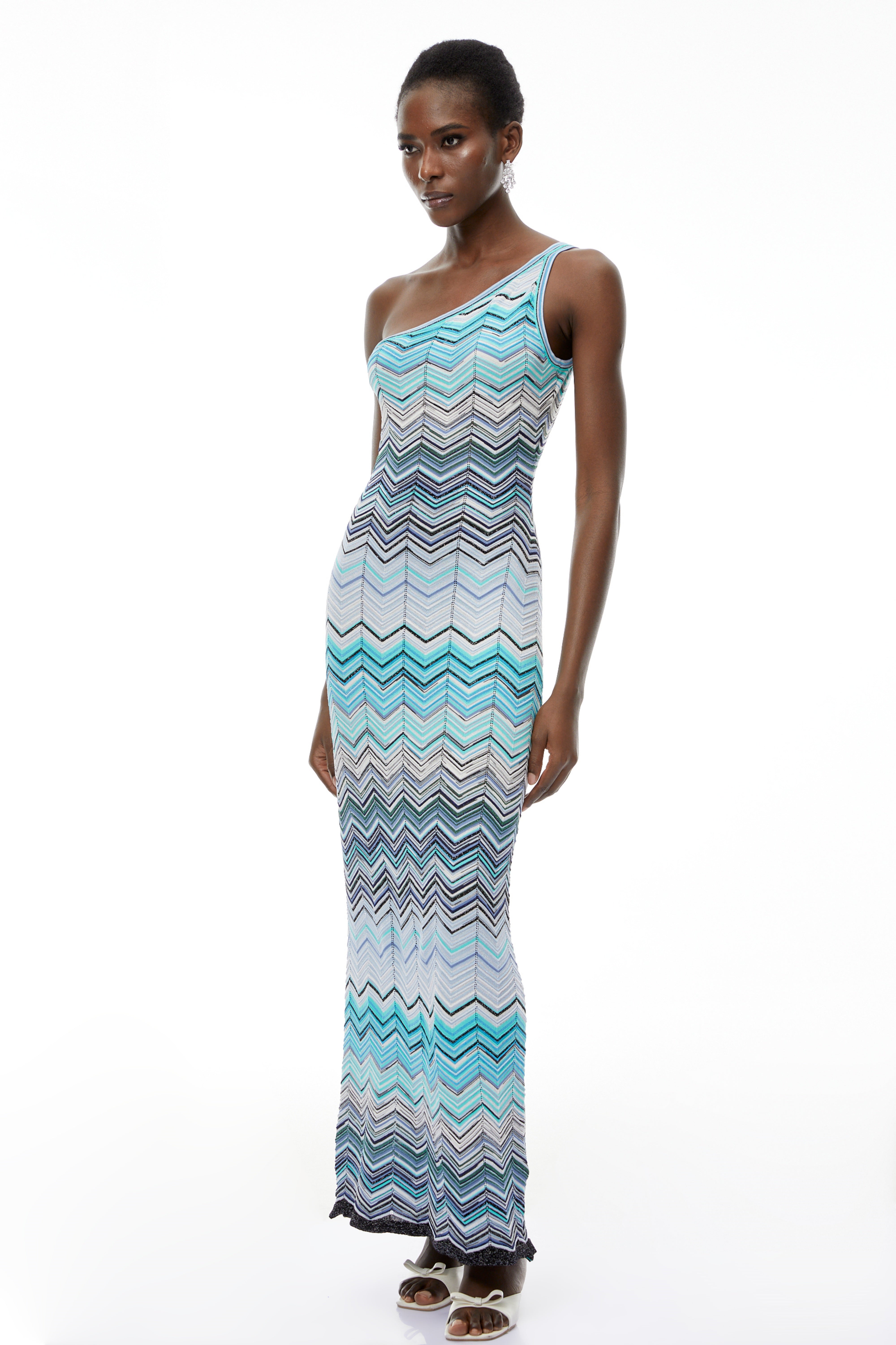 Avery Light Blue Knit Maxi Dress with Wave Pattern (Final Sale-US Only)