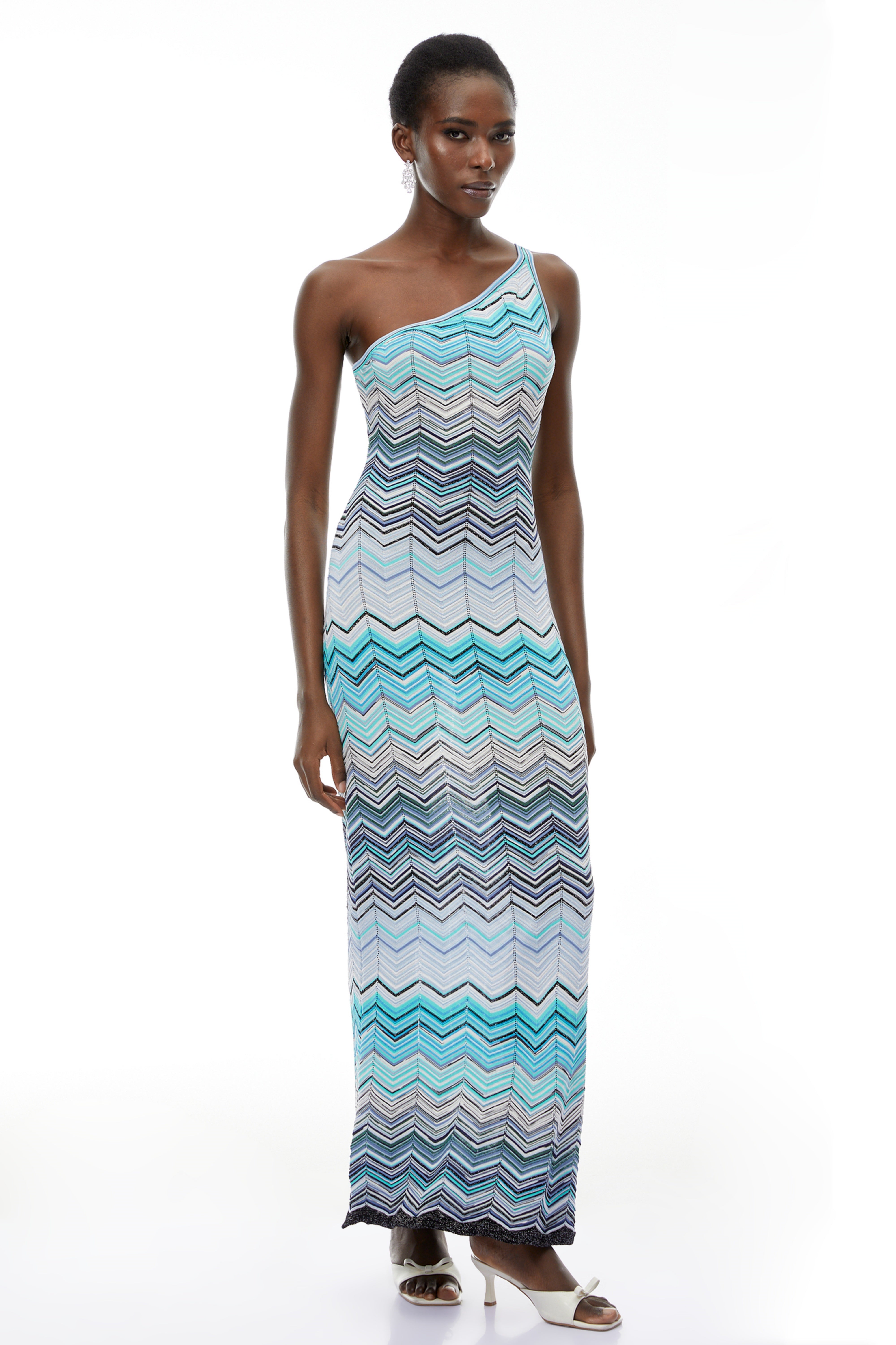 Avery Light Blue Knit Maxi Dress with Wave Pattern (Final Sale-US Only)