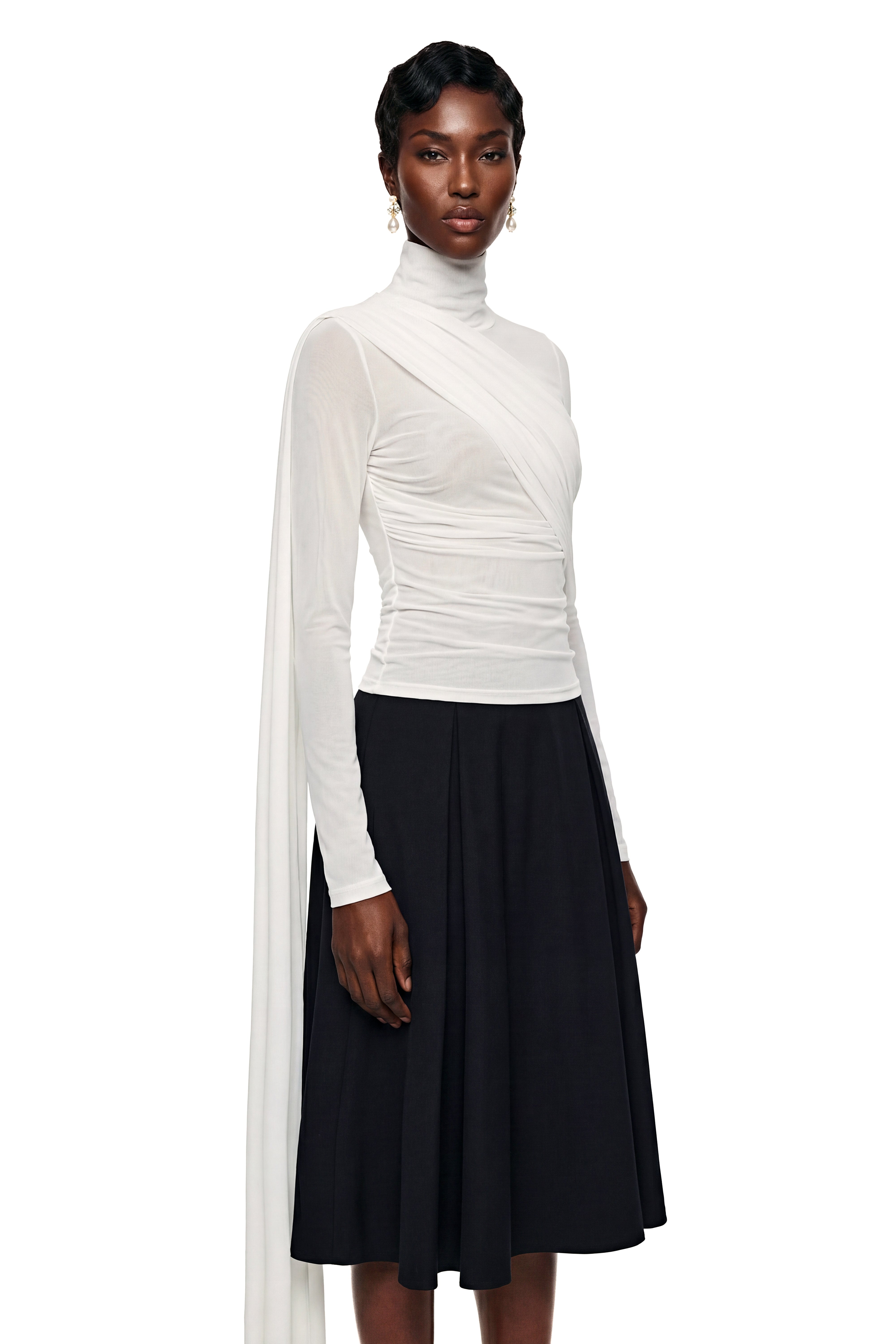Ayanda White High Neck Blouse with Bow Detail (Final Sale)
