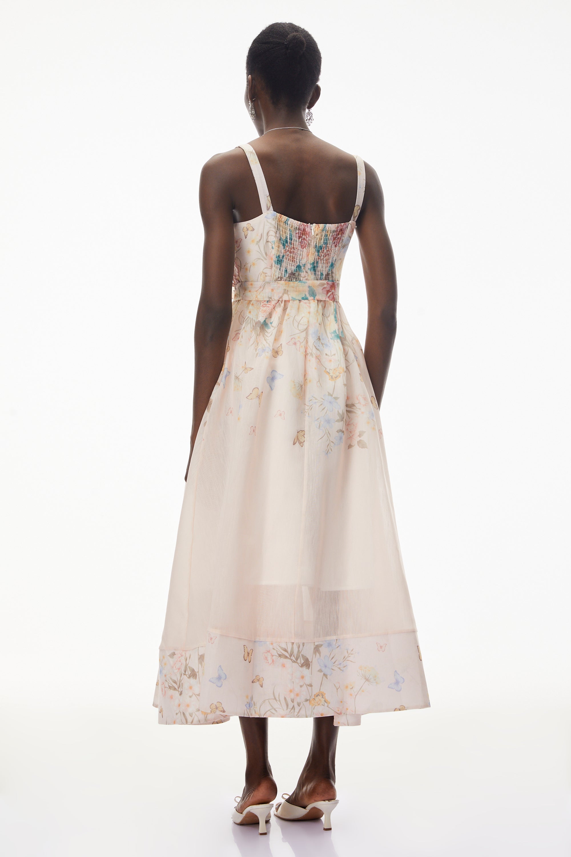 Baucis Pink Floral Print Midi Dress with Tie Waist (Final Sale-US Only)