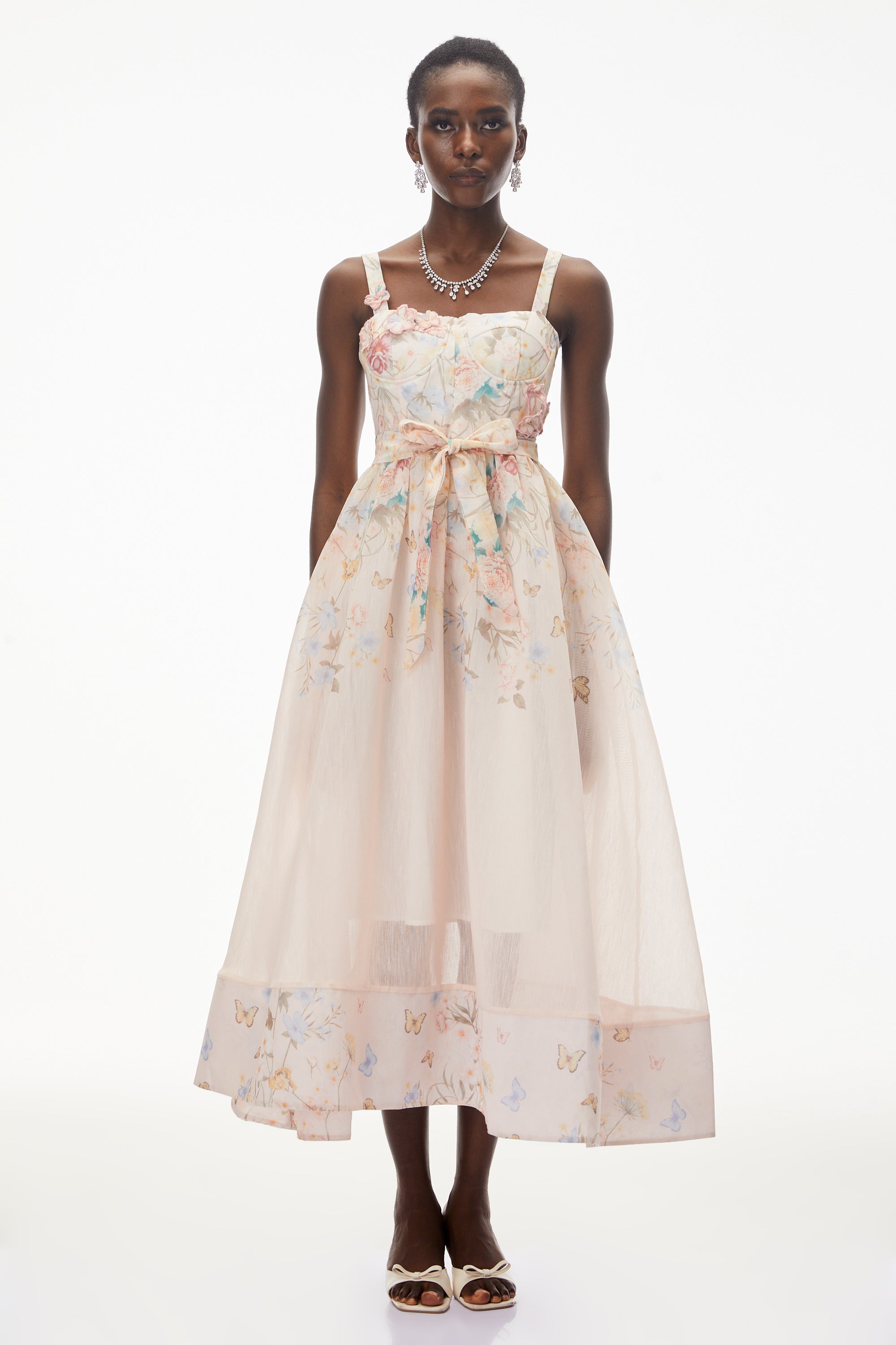 Baucis Pink Floral Print Midi Dress with Tie Waist (Final Sale-US Only)