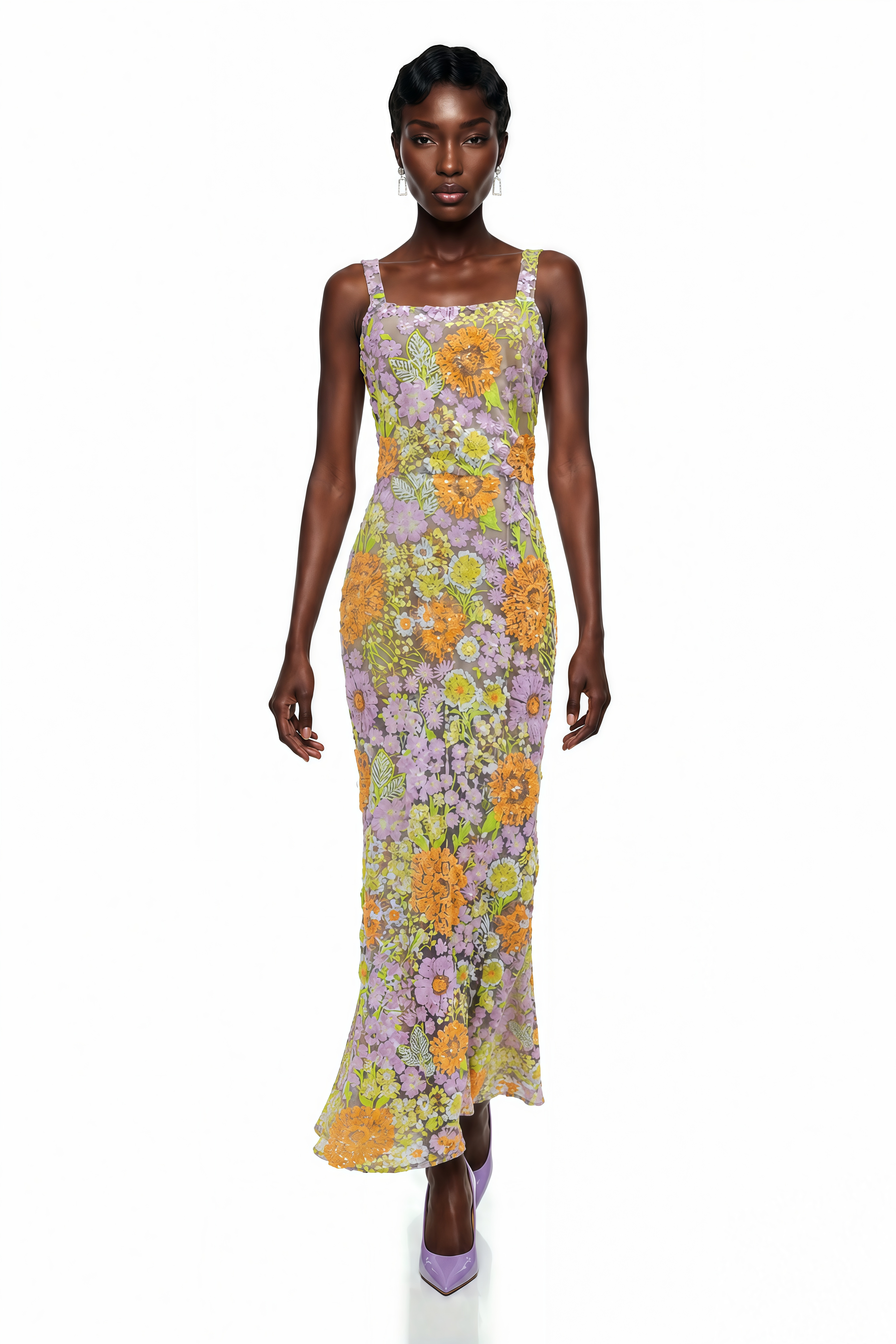 Beatrice Purple Floral Print Maxi Dress with Spaghetti Straps (Final Sale-US Only)