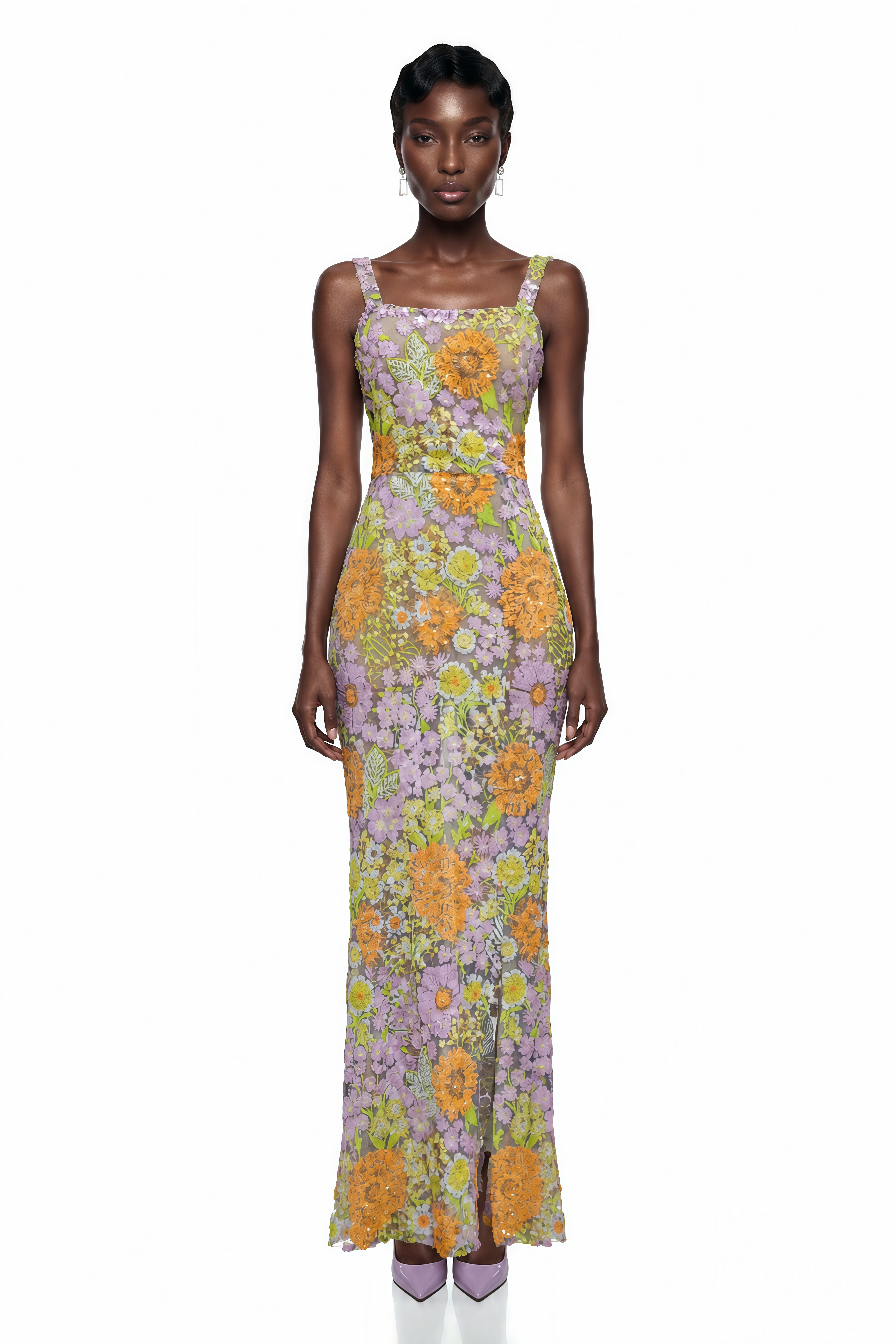 Beatrice Purple Floral Print Maxi Dress with Spaghetti Straps (Final Sale-US Only)