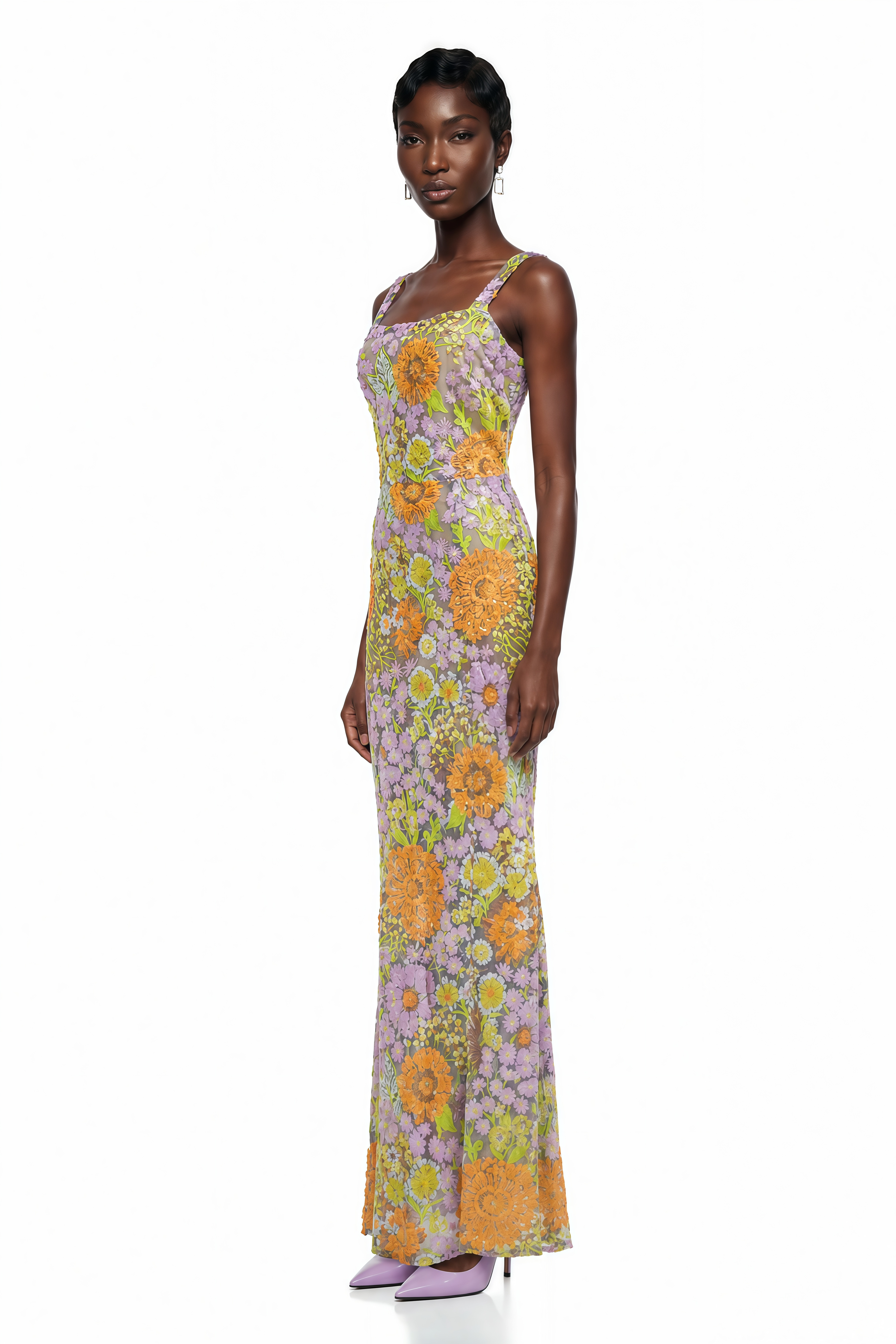 Beatrice Purple Floral Print Maxi Dress with Spaghetti Straps (Final Sale-US Only)
