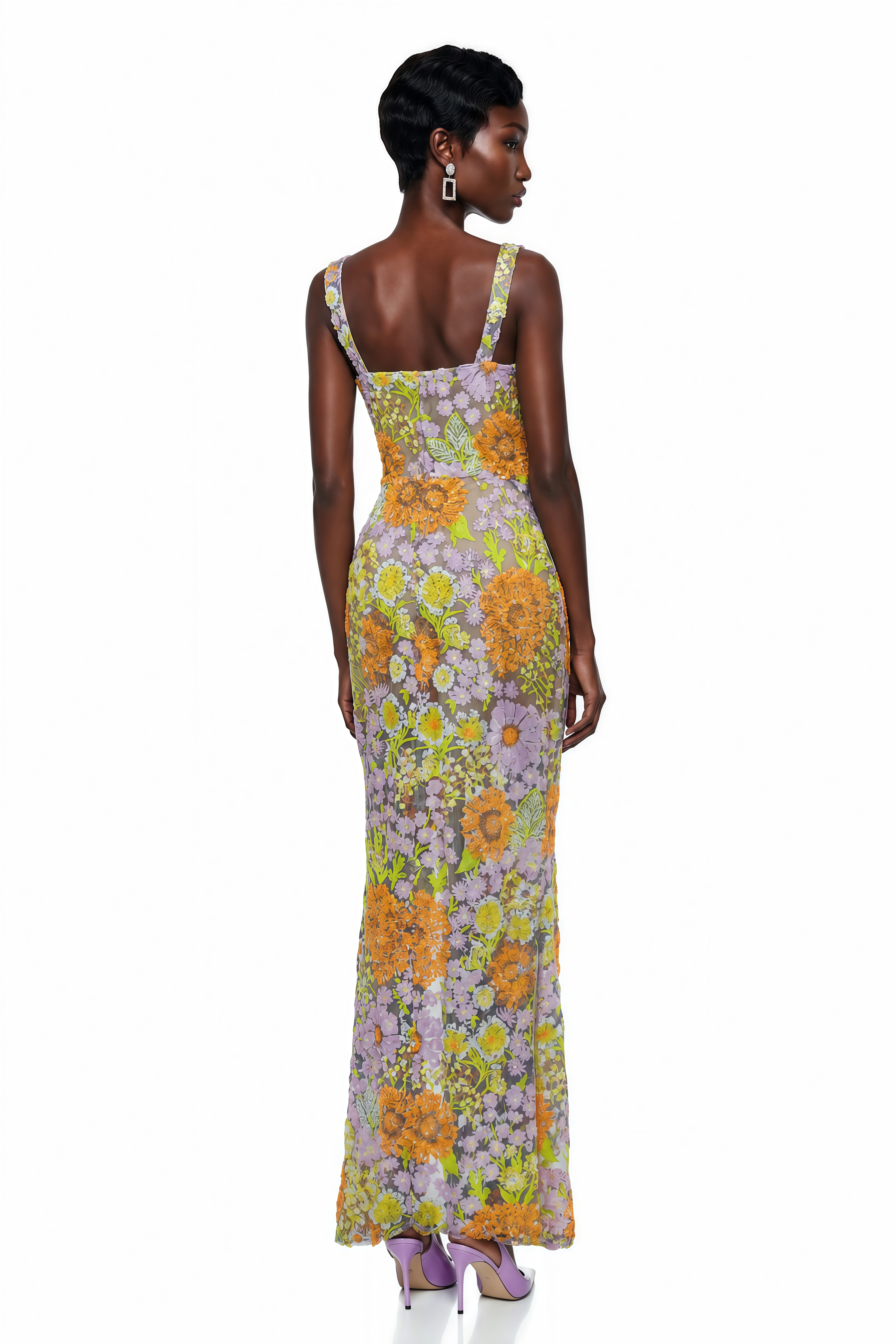 Beatrice Purple Floral Print Maxi Dress with Spaghetti Straps (Final Sale-US Only)