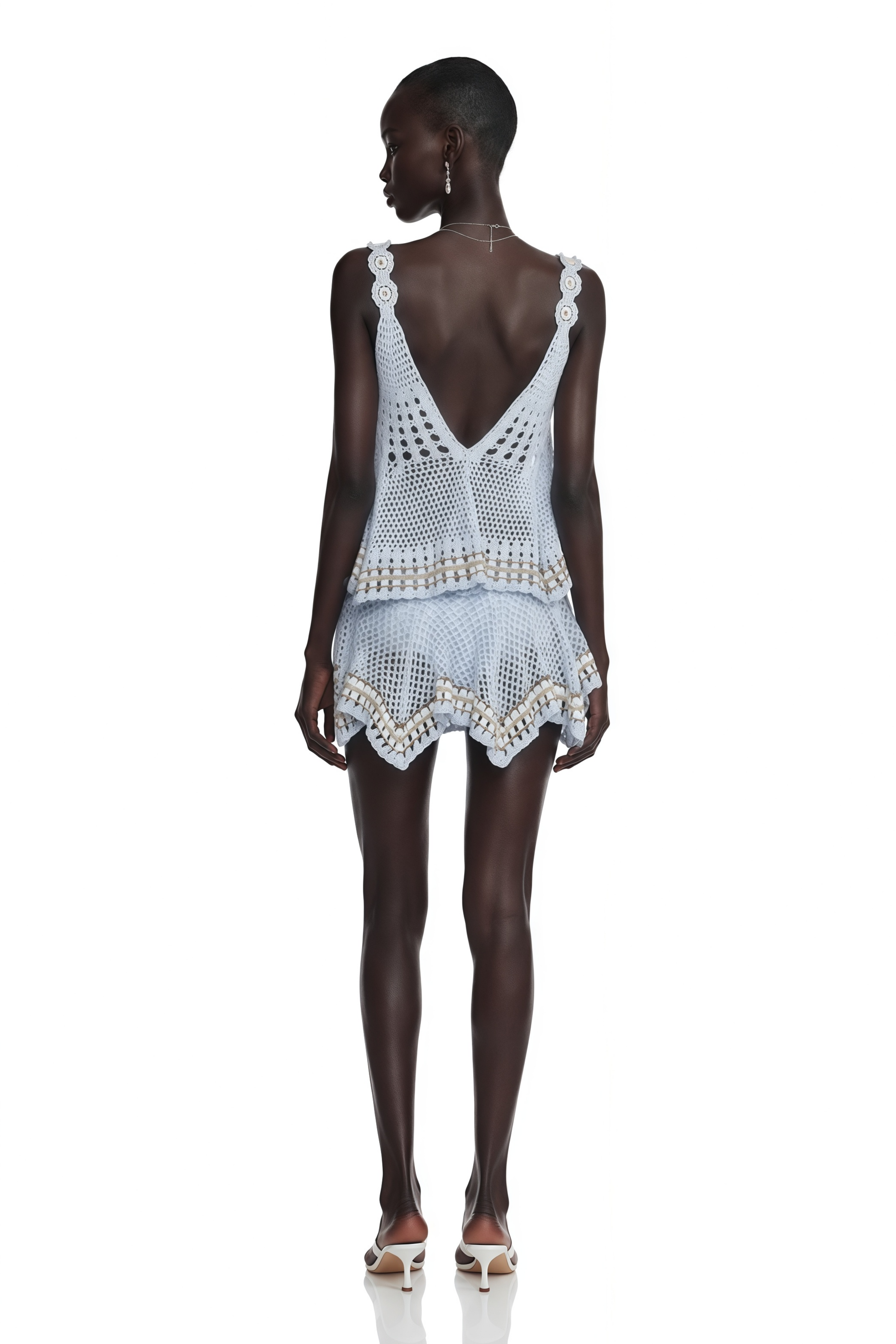 Belphoebe Blue Crochet V-Neck Top & Skirt Set
