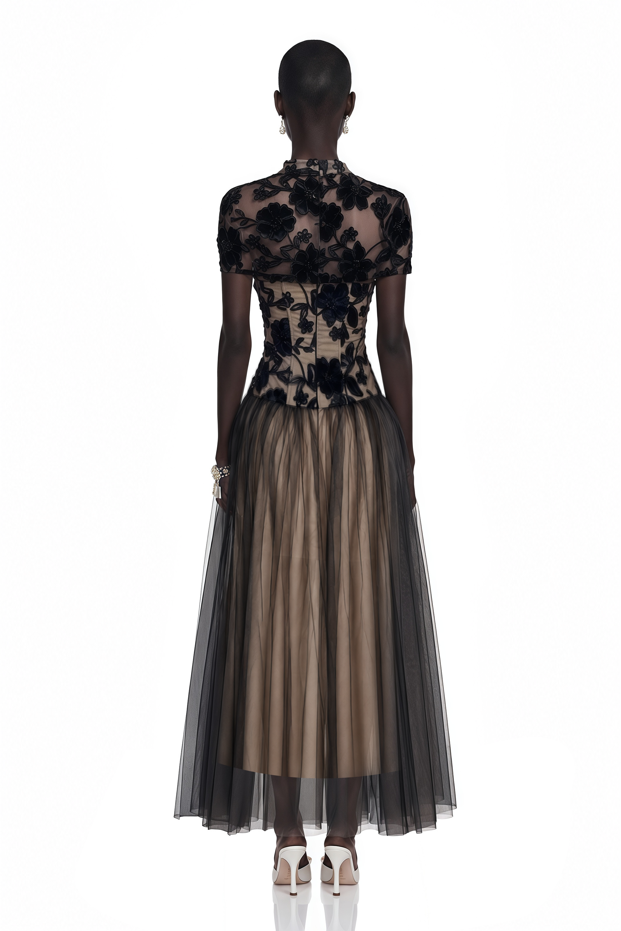 Benedicta Black Floral Embroidered Maxi Dress