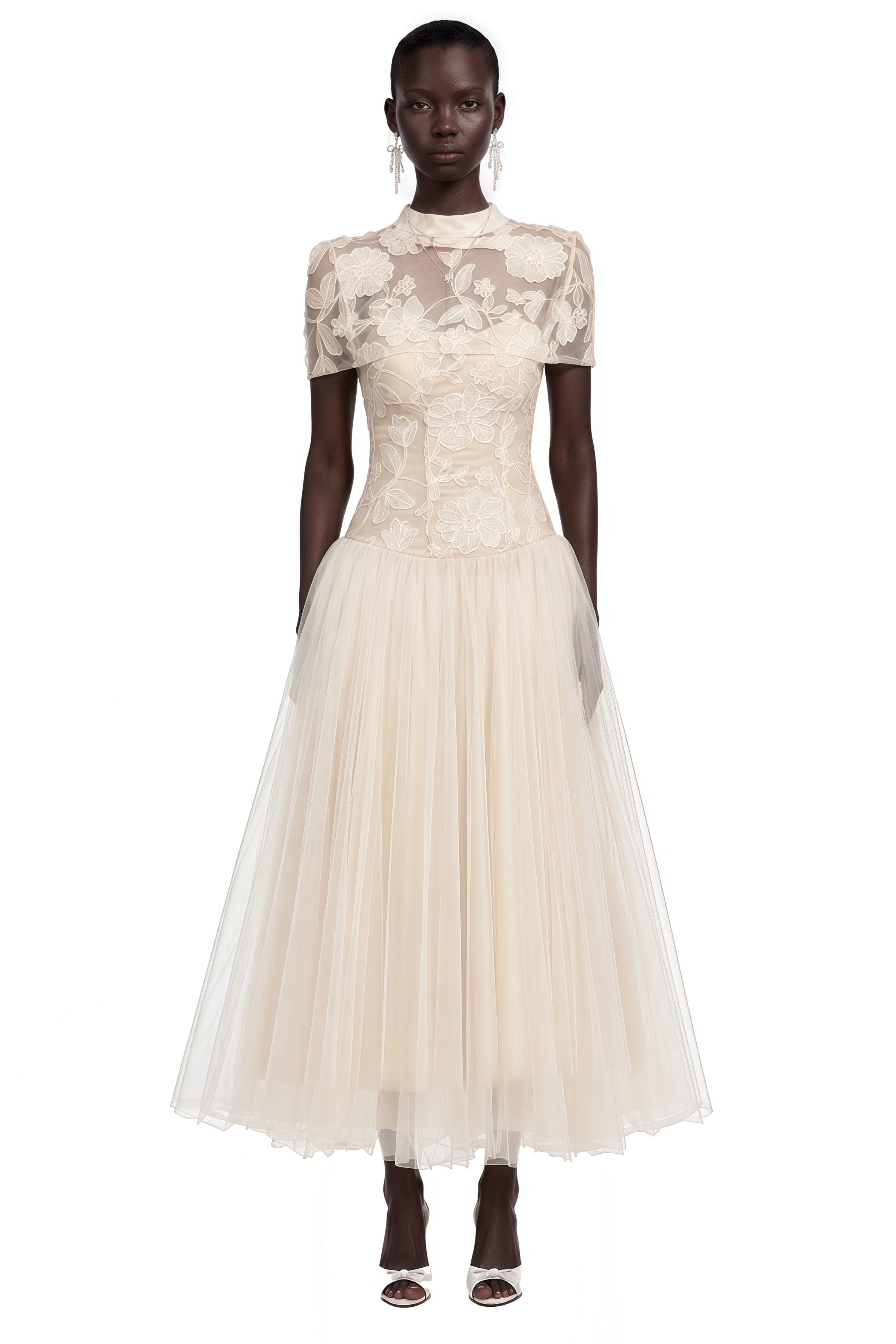 Benedicta Cream Floral Embroidered Maxi Dress