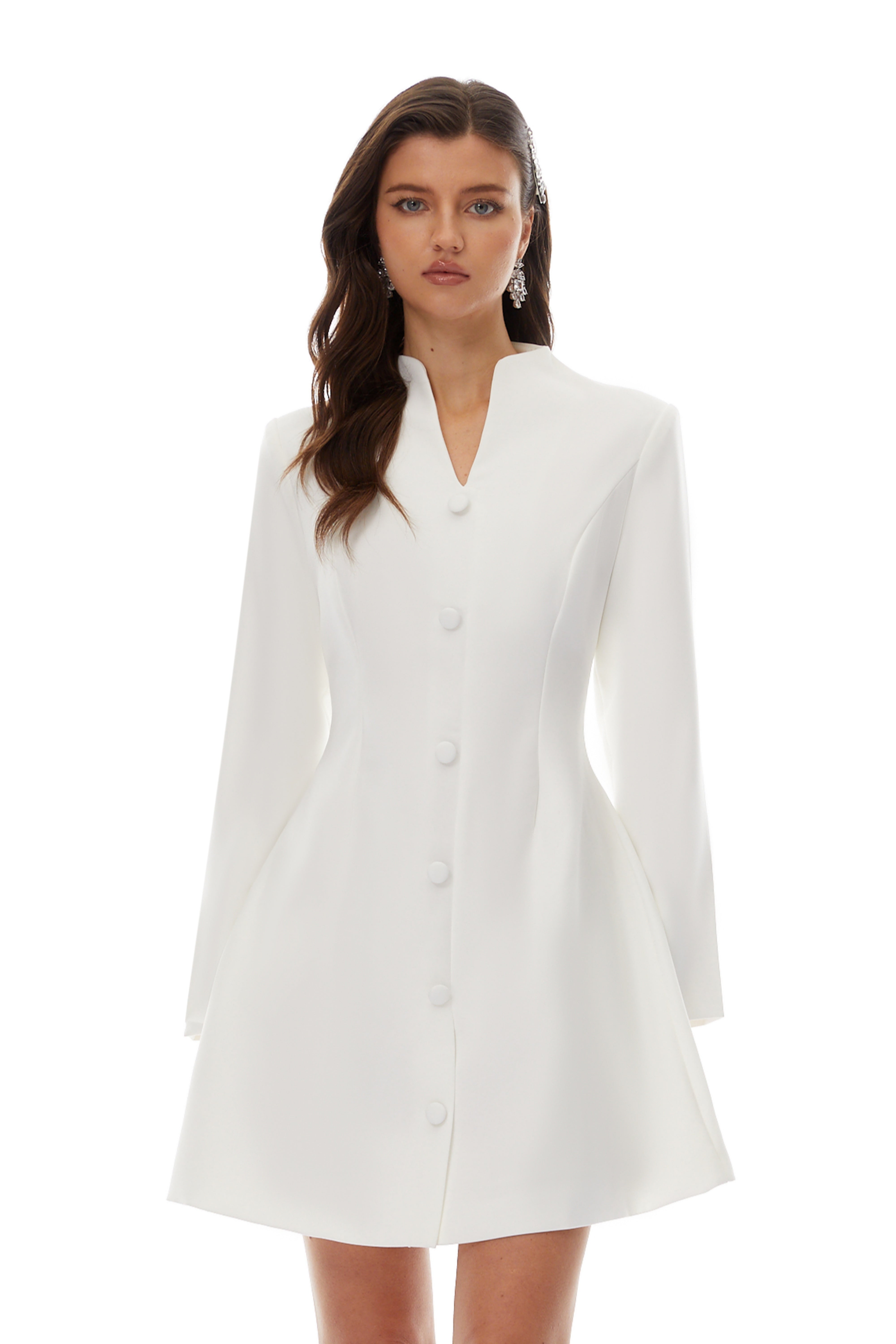 Berglind White Mandarin Collar Mini Blazer Dress (Final Sale-US Only)