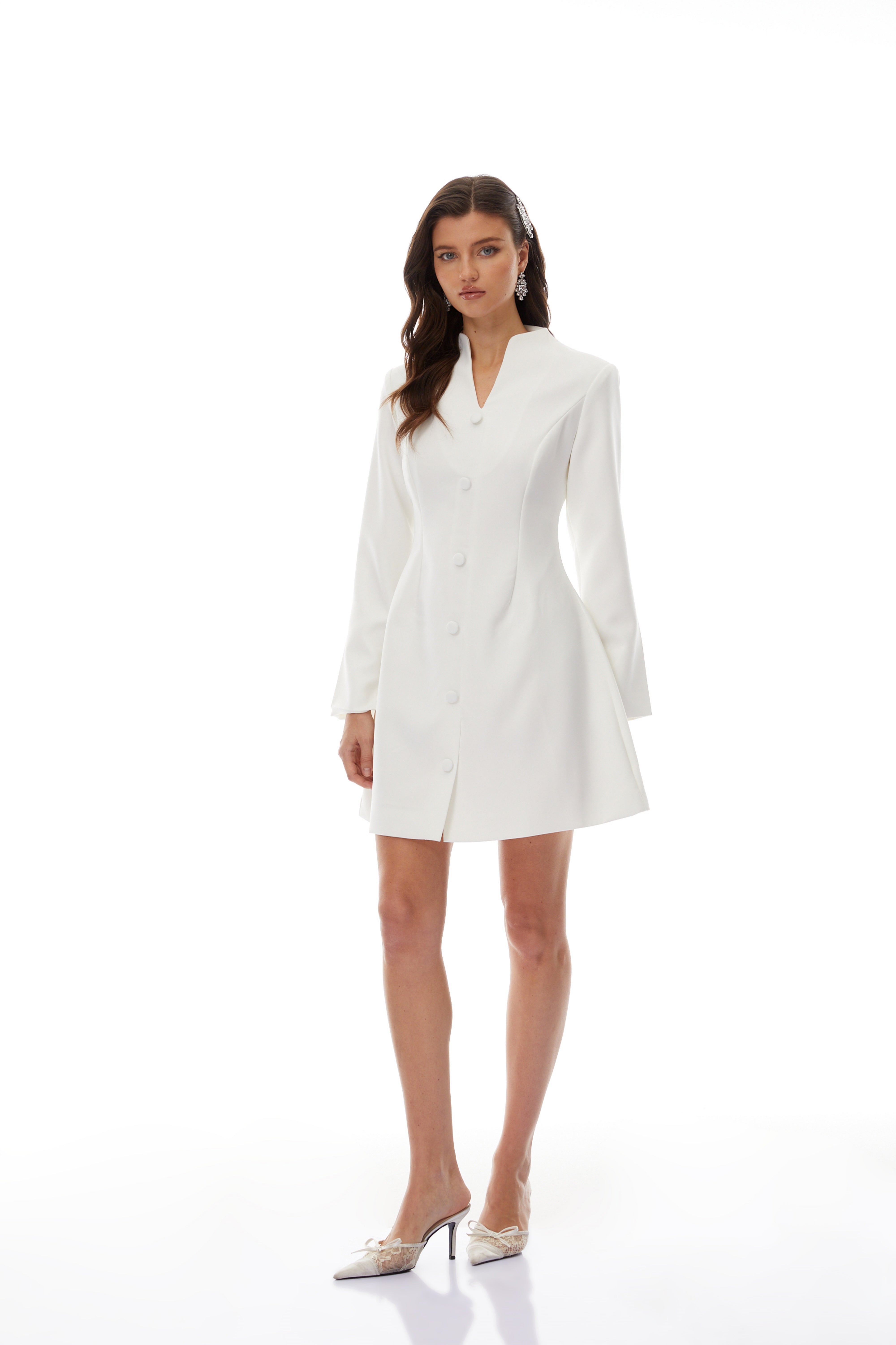 Berglind White Mandarin Collar Mini Blazer Dress (Final Sale-US Only)