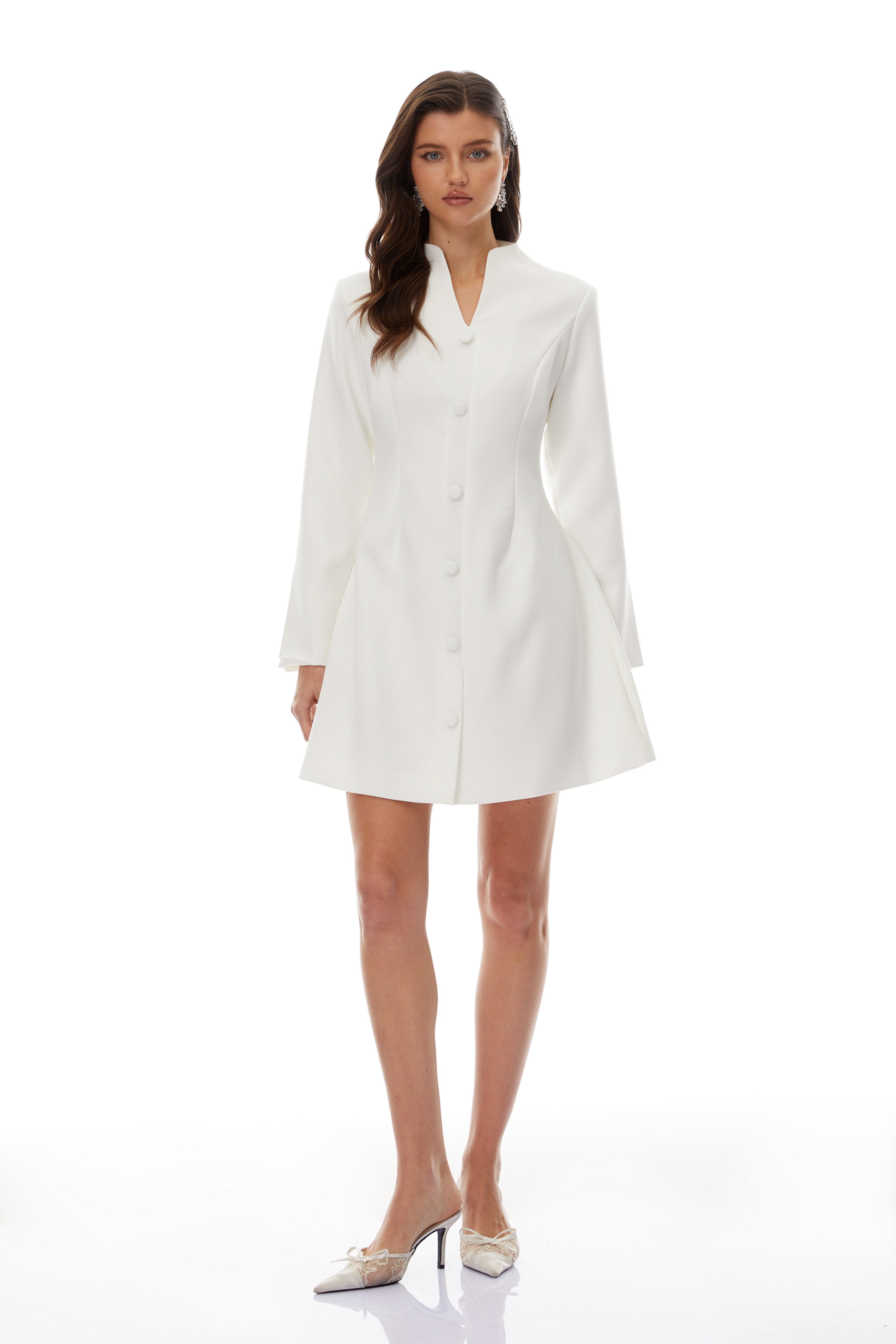 Berglind White Mandarin Collar Mini Blazer Dress (Final Sale-US Only)