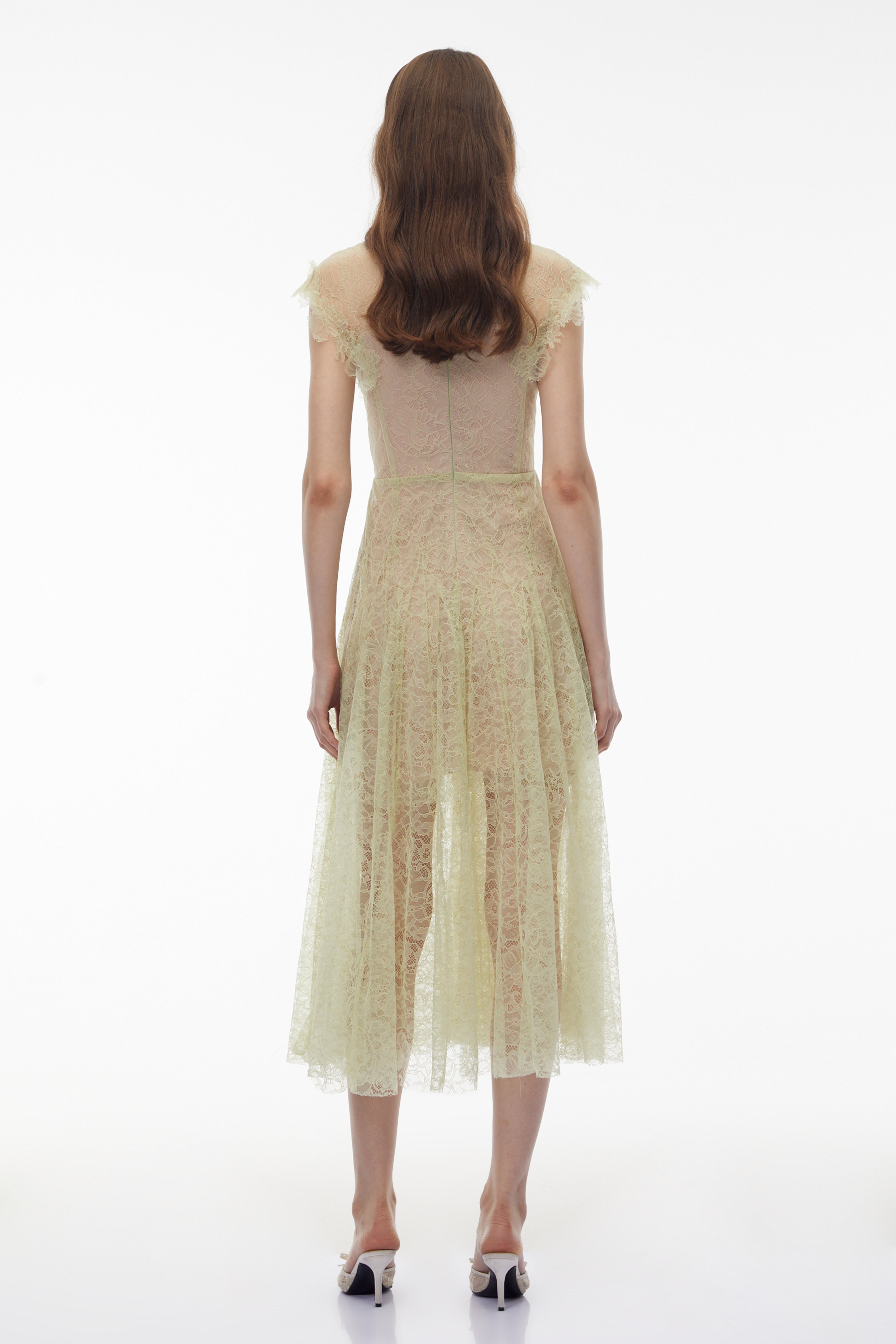 Béryl Green Floral Lace Midi Dress (Final Sale-US Only)