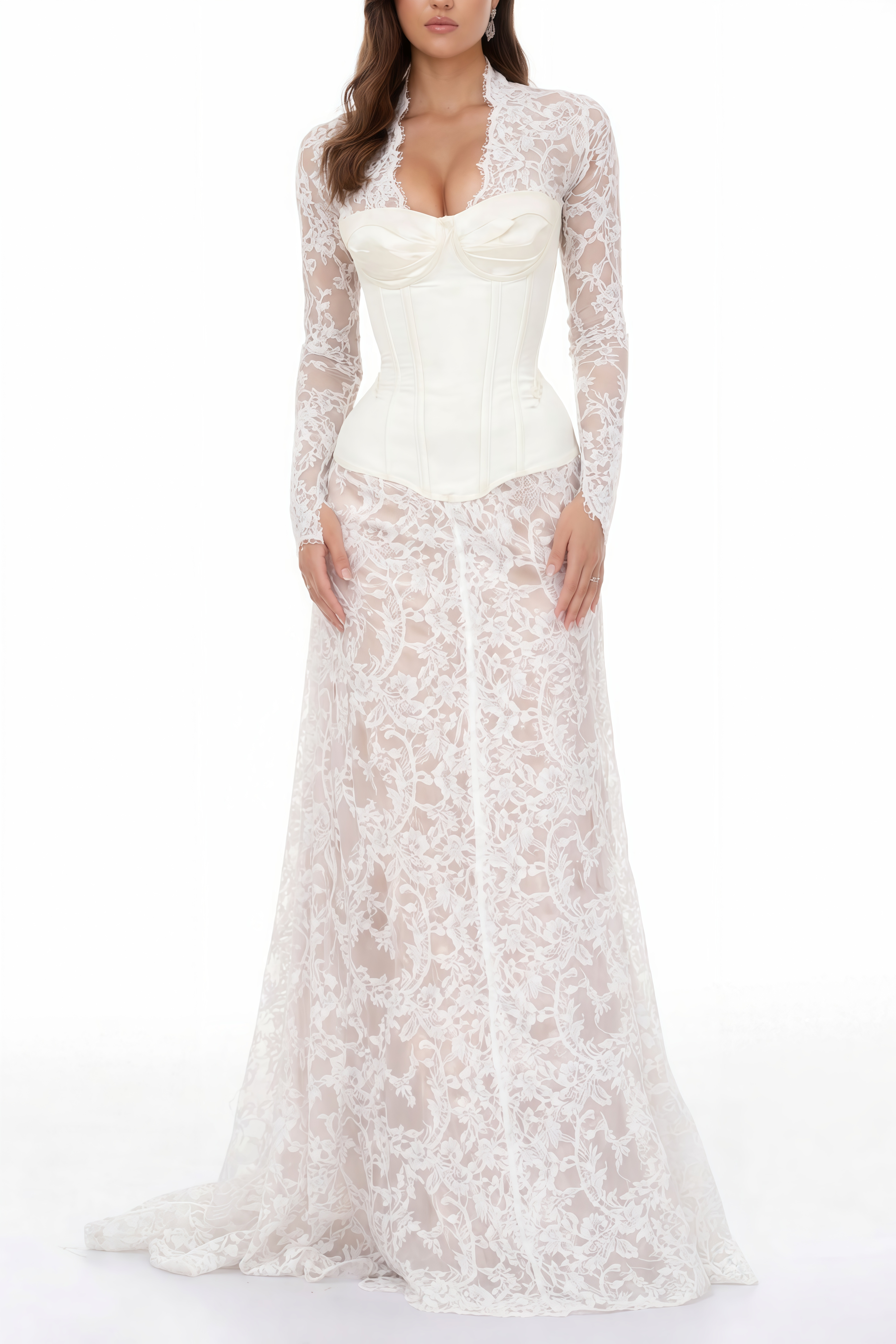 Bethany White Asymmetrical Lace Maxi Dress (Final Sale-US Only)
