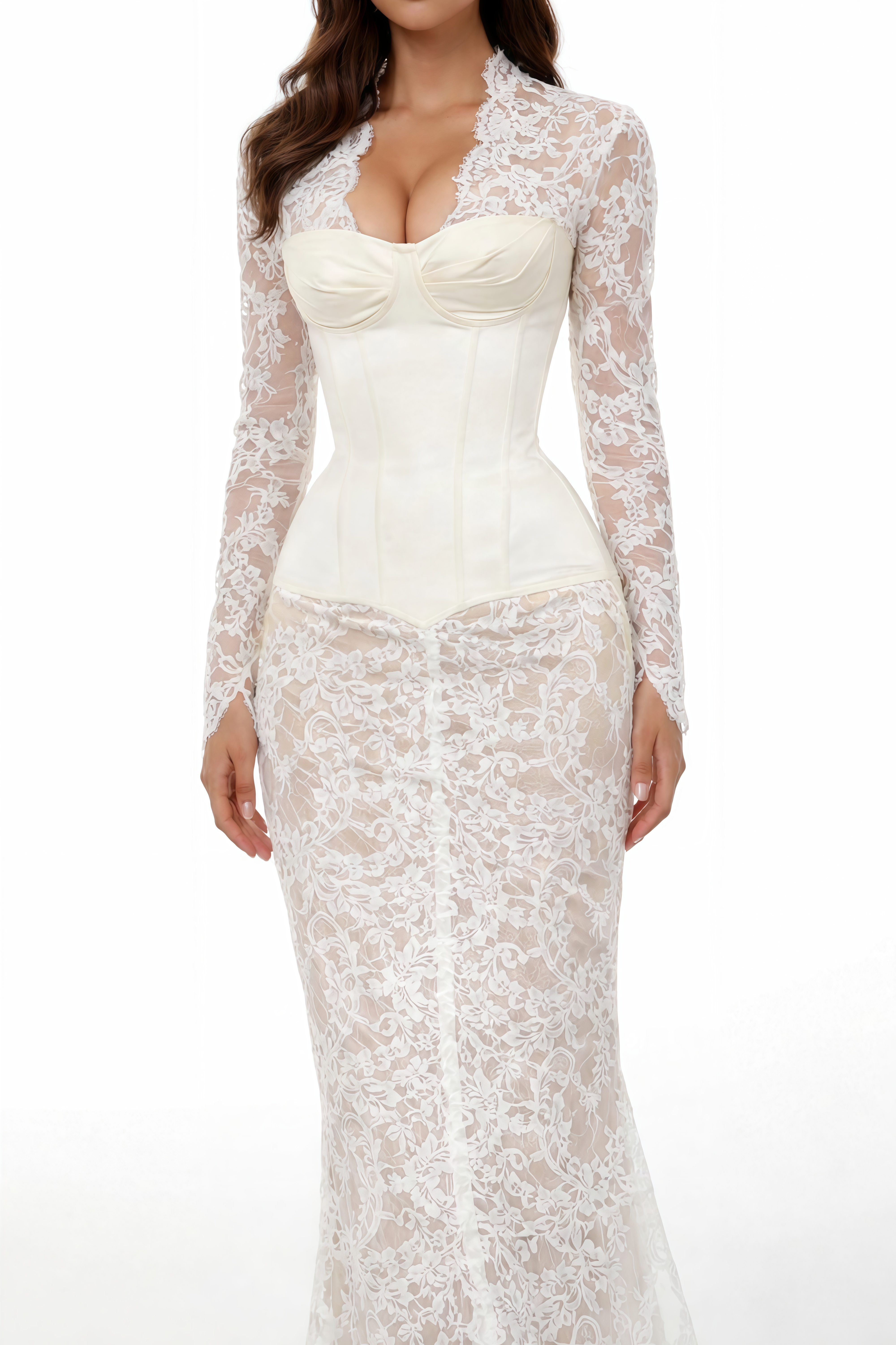 Bethany White Asymmetrical Lace Maxi Dress (Final Sale-US Only)
