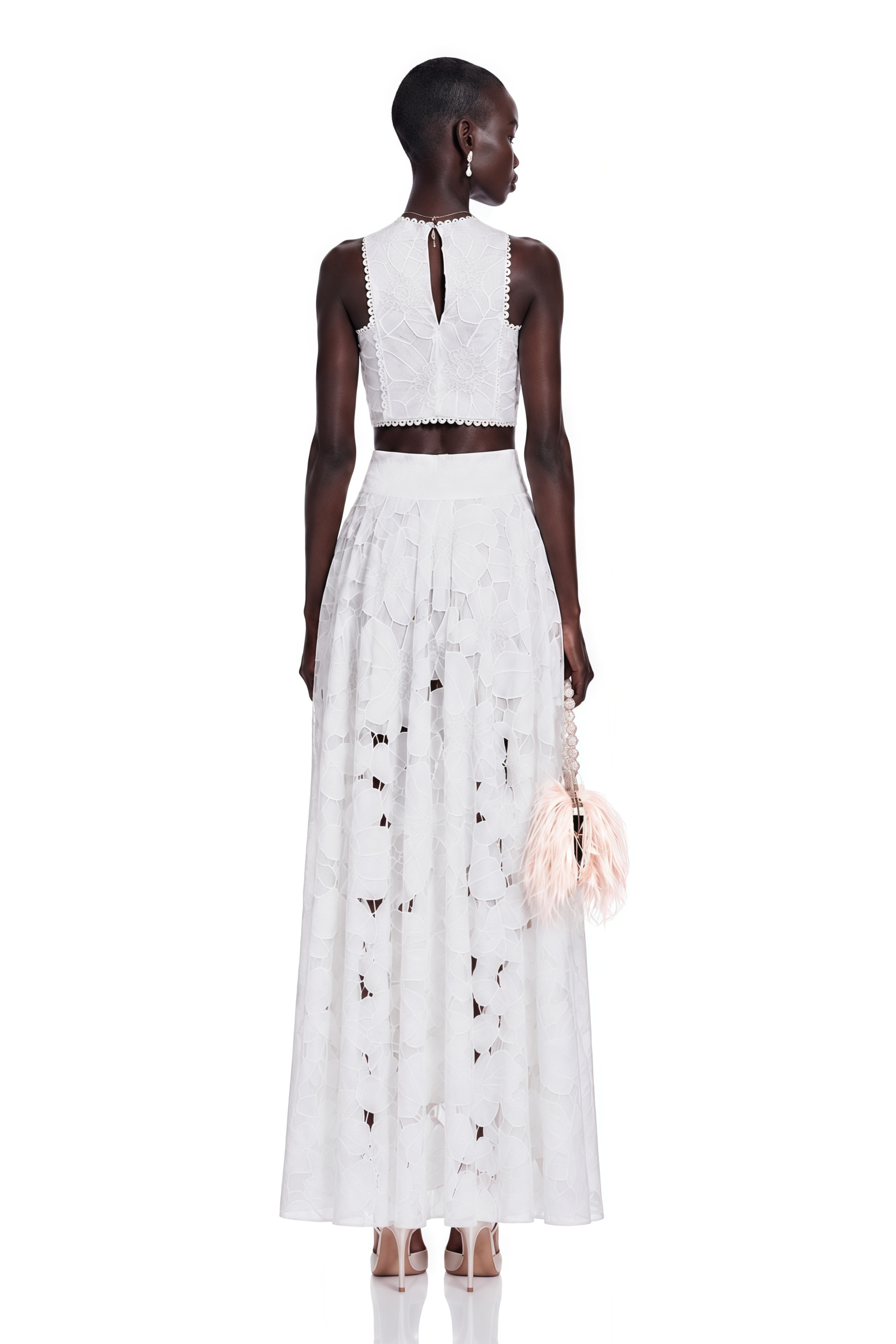 Bilun White Cut-Out Lace Top & Skirt Set