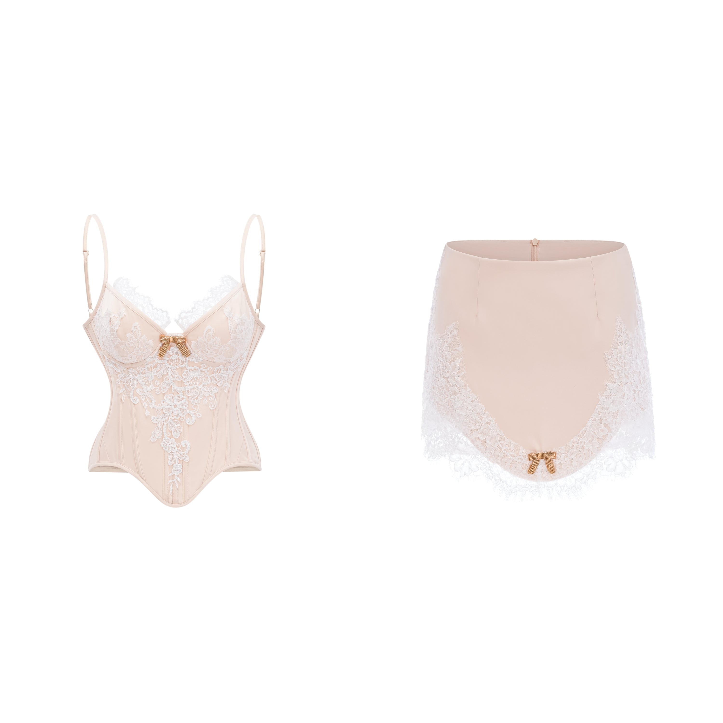 Blanca Champagne Lace Panel Top & Skirt Set (Final Sale)