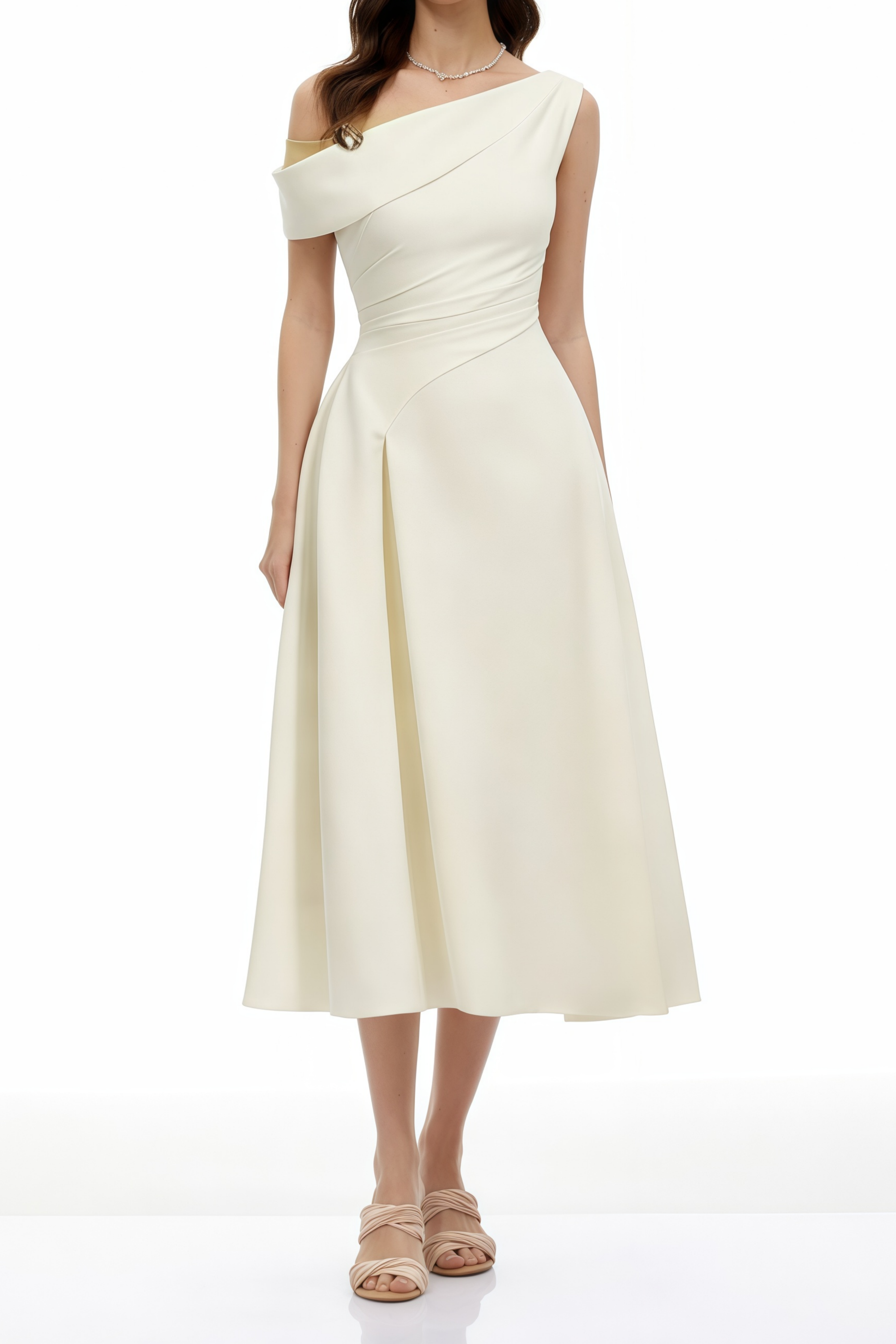 Blossom White One Shoulder Ruched Midi Dress (Final Sale-US Only)