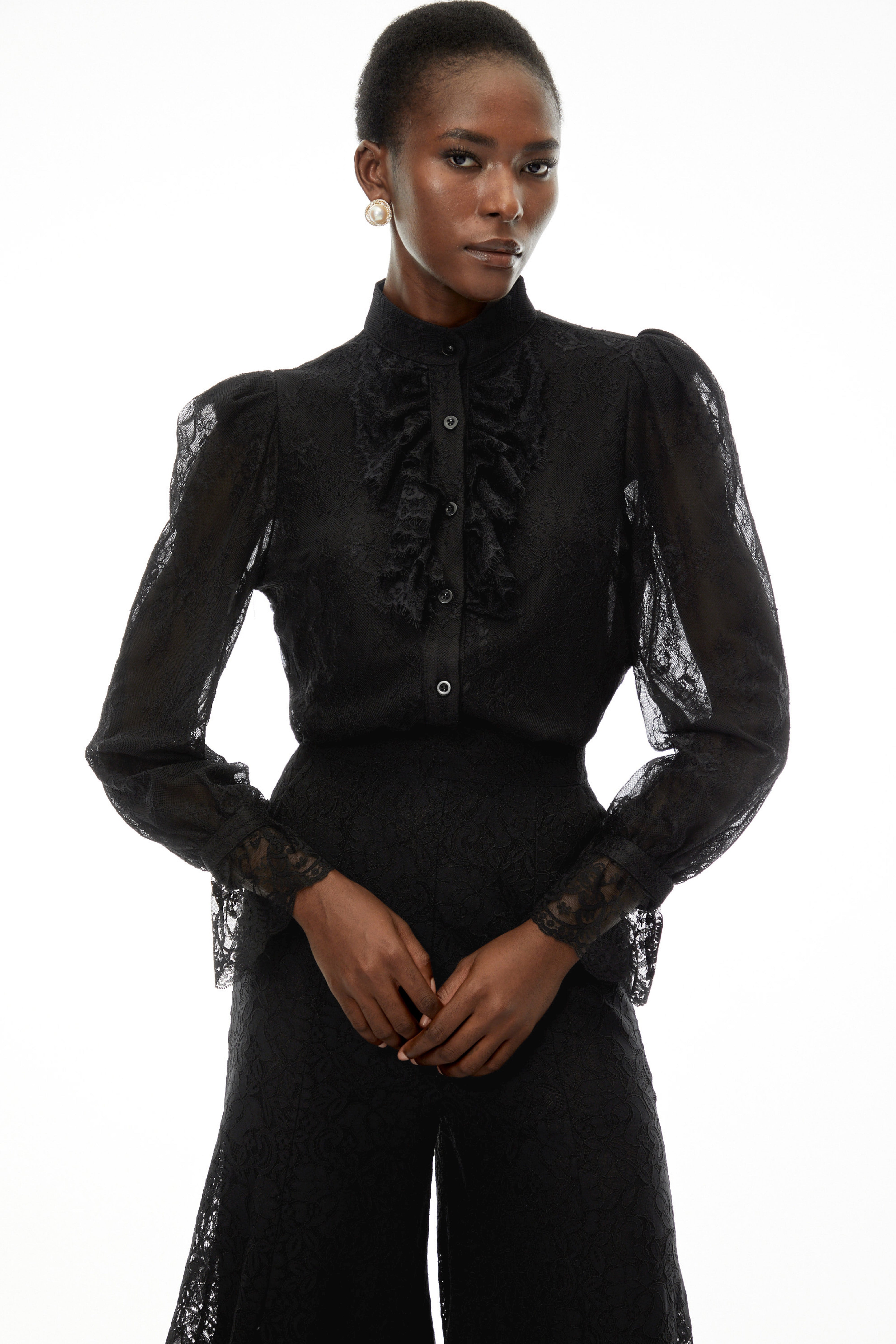 Brigitte Black High Neck Ruched Blouse
