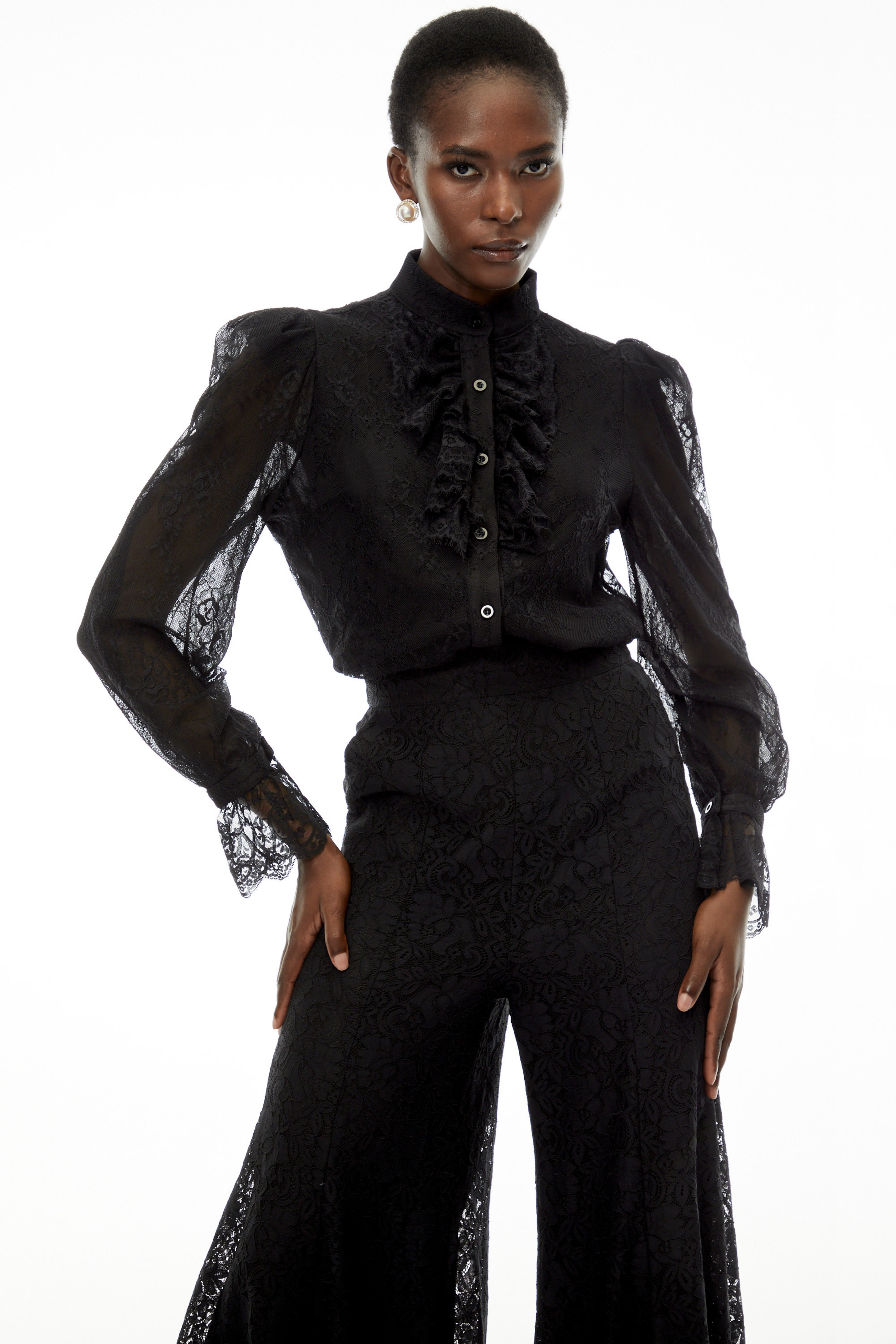 Brigitte Black High Neck Ruched Blouse